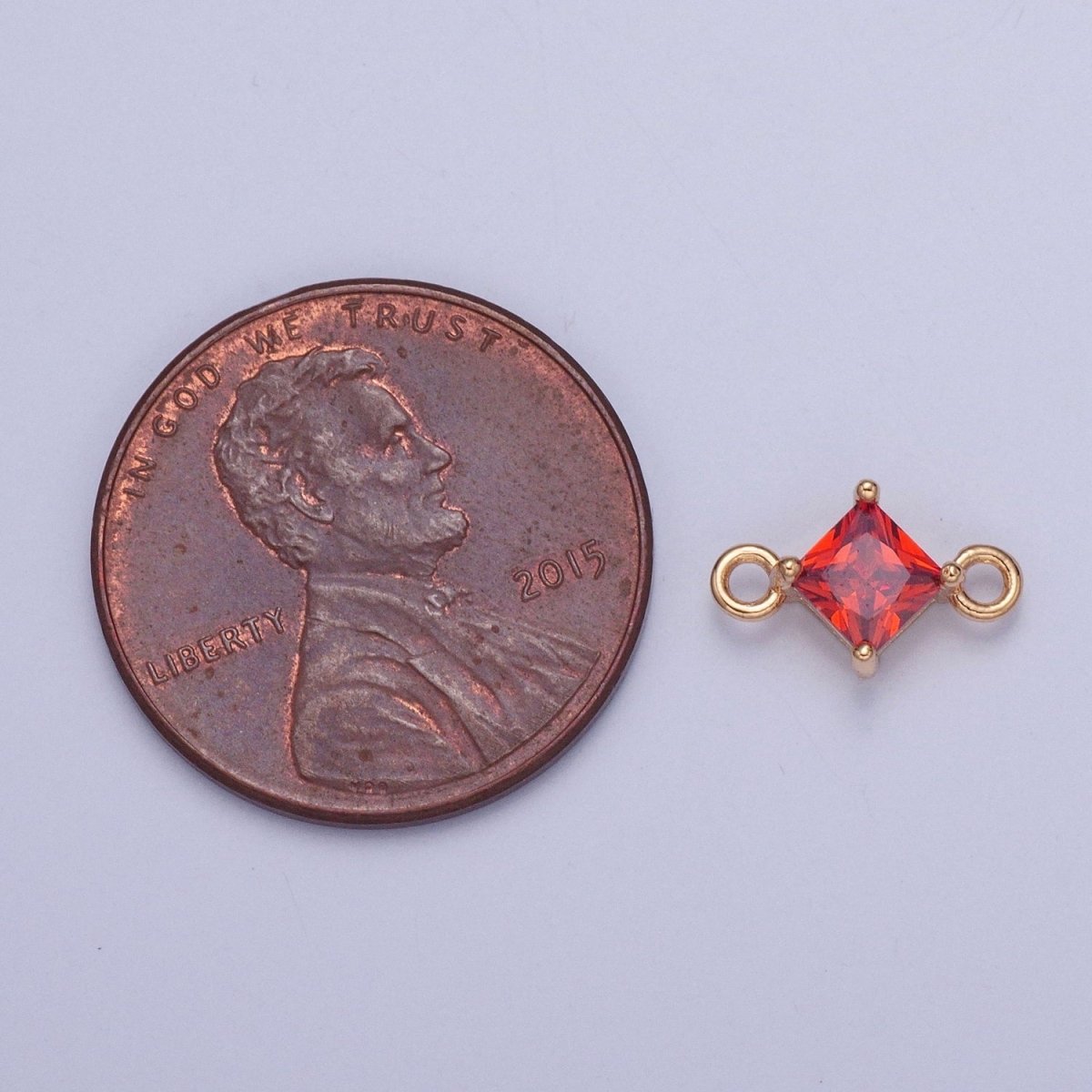 Mini Gold Rhombus Red, Pink CZ Charm Connector For Link Charm Connector | G-918 G-919