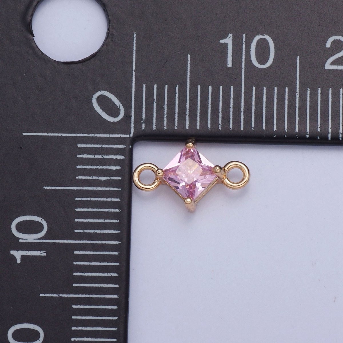 Mini Gold Rhombus Red, Pink CZ Charm Connector For Link Charm Connector | G-918 G-919