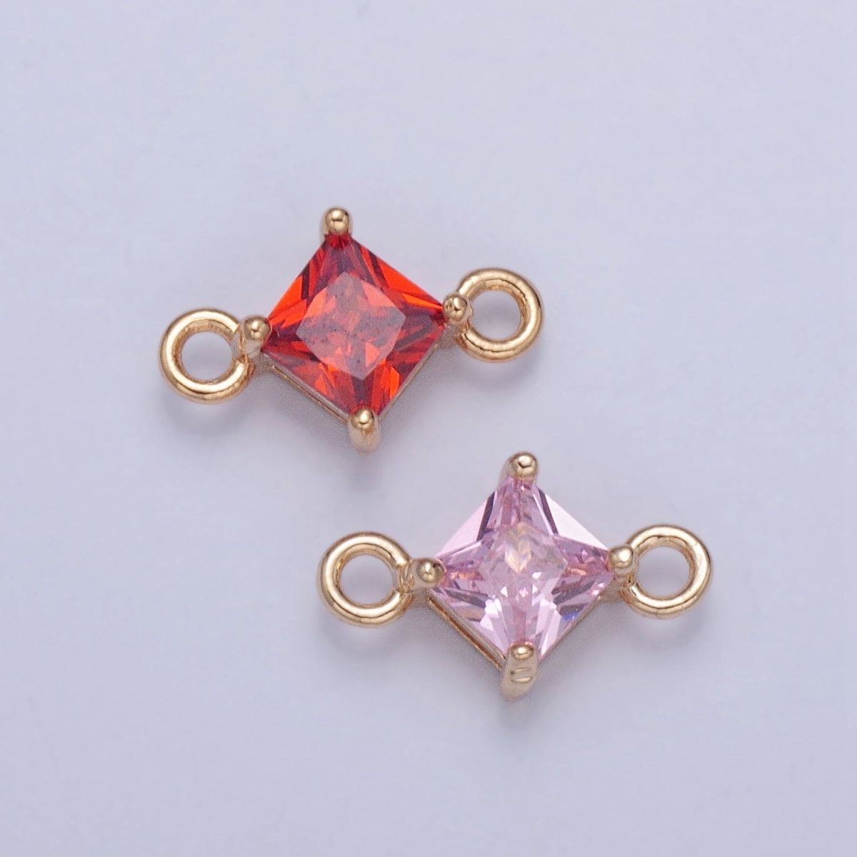 Mini Gold Rhombus Red, Pink CZ Charm Connector For Link Charm Connector | G-918 G-919