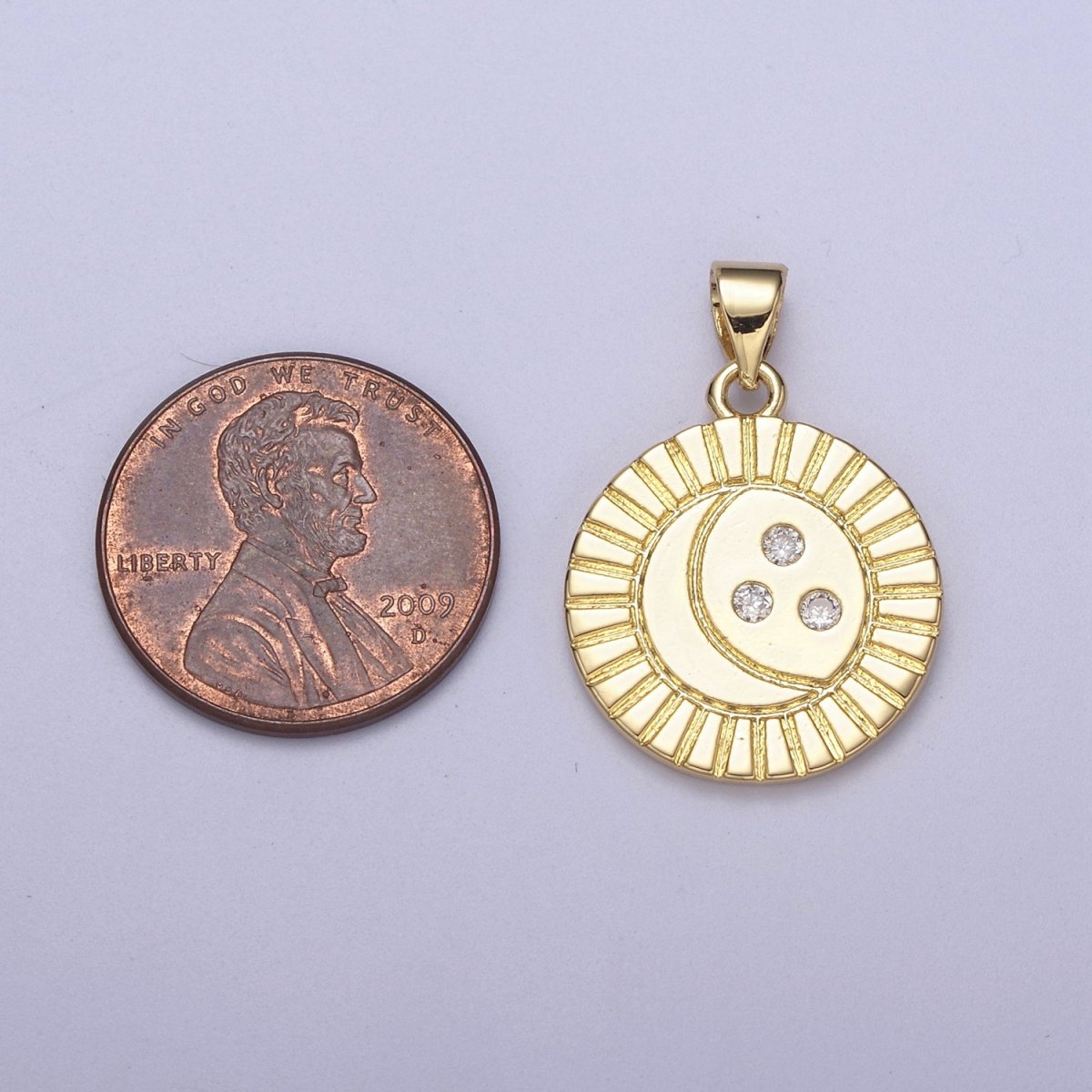 Mini Gold Round Coin Charm Moon Star Celestial Pendant H-154 - DLUXCA