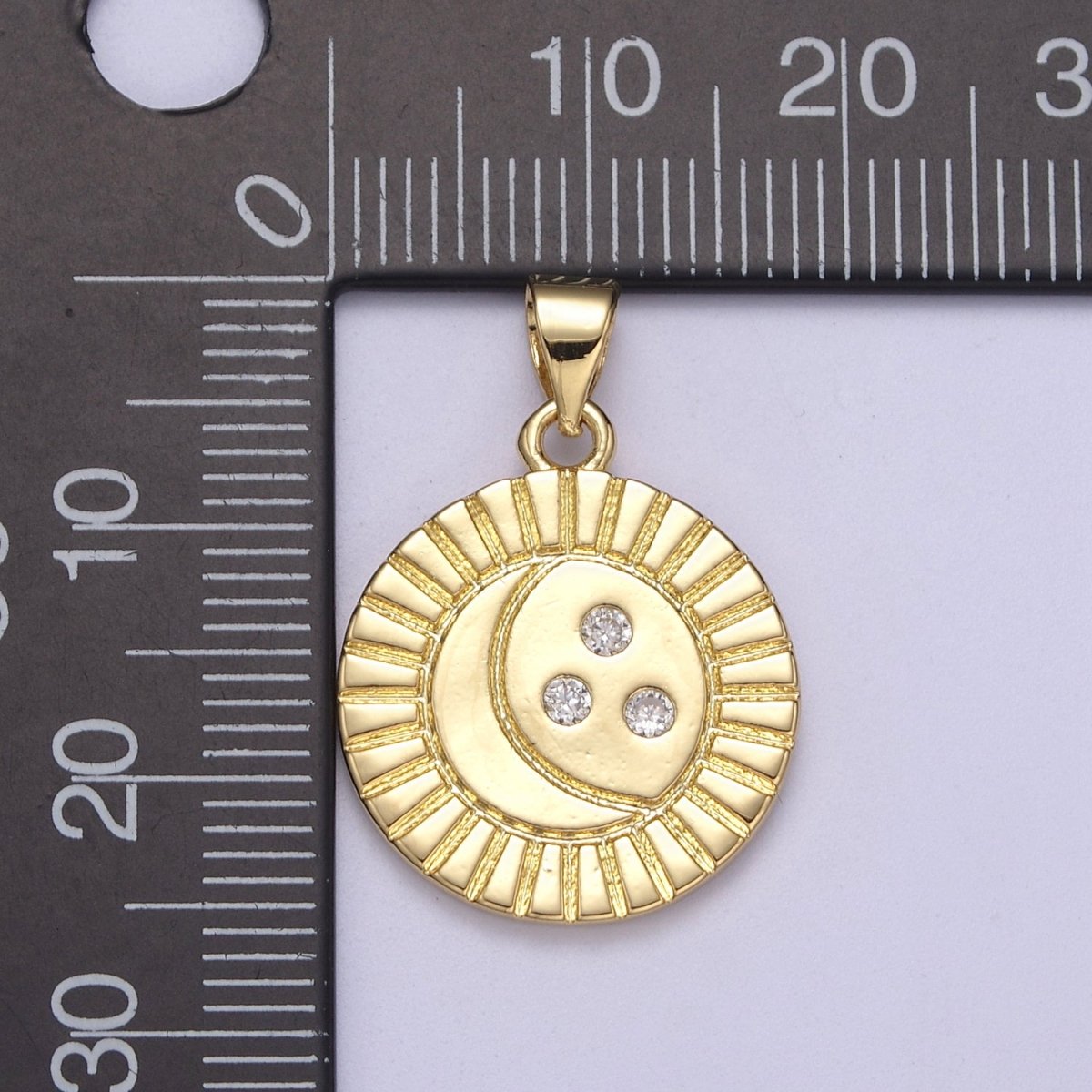 Mini Gold Round Coin Charm Moon Star Celestial Pendant H-154 - DLUXCA