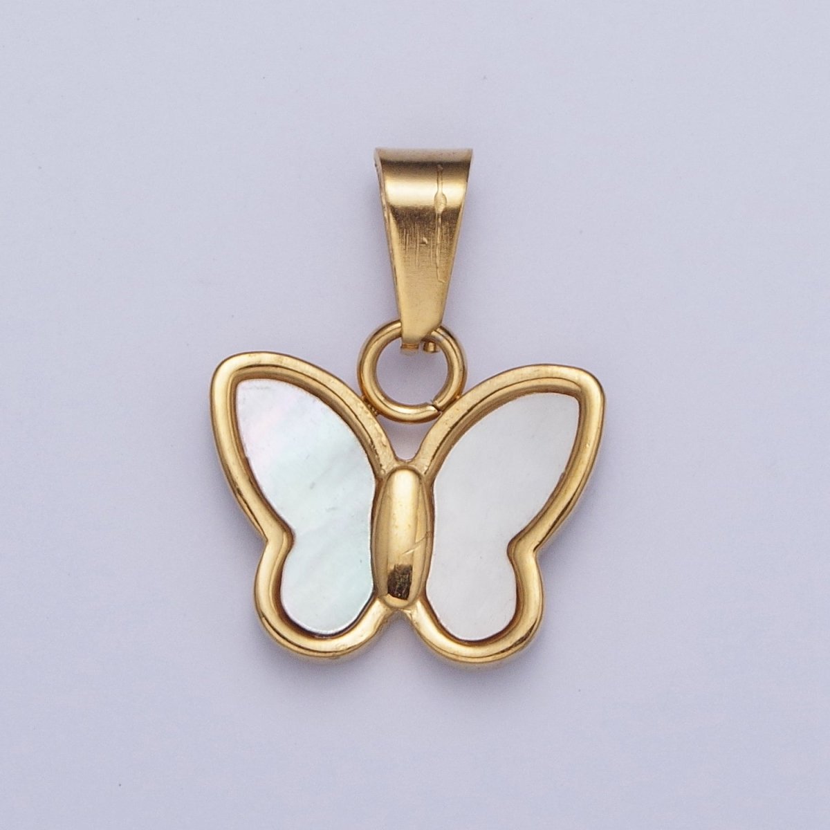 Mini Gold Shell Pearl Butterfly Pendant Pearl Mariposa Charm in 24k Gold Filled X-653 - DLUXCA