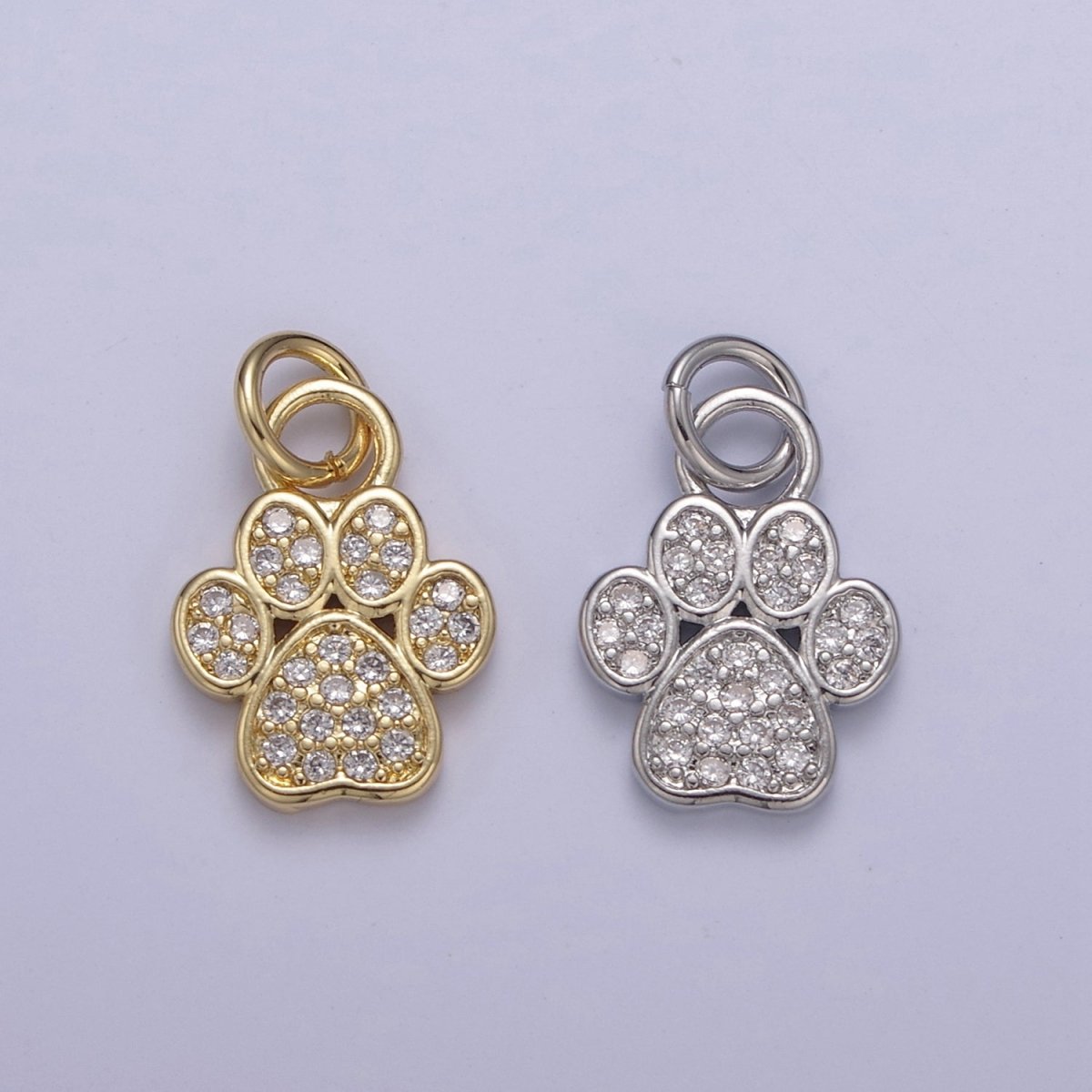 Mini Gold Silver Dog Cat Bear Paw Print Charms for Bracelet Necklace Earring CZ Charm Jewelry Making Supply N-683 N-684