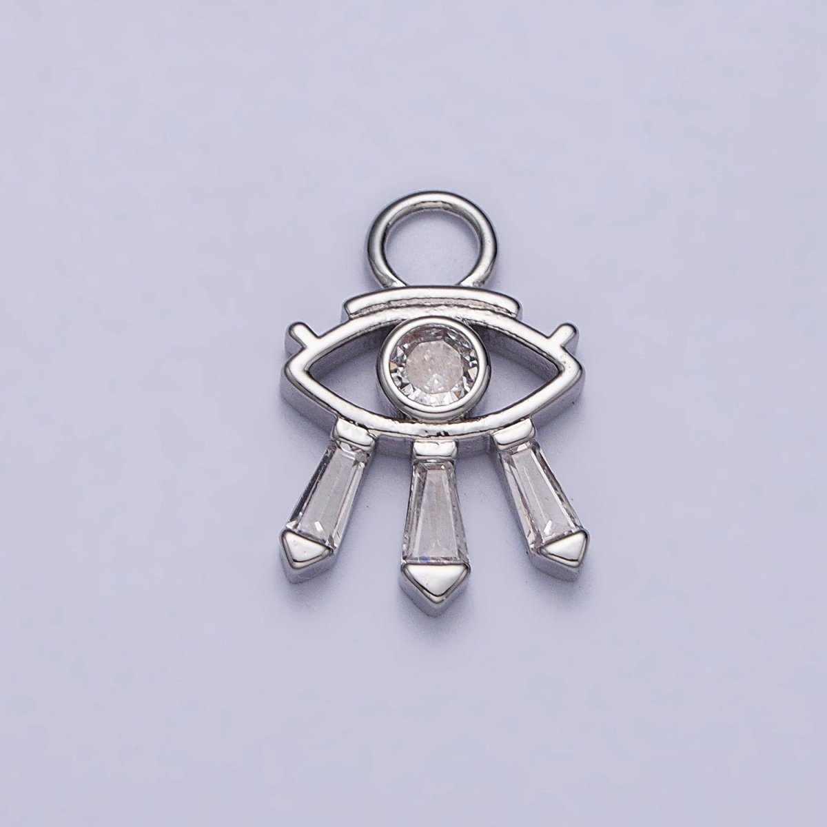 Mini Gold, Silver Evil Eye Charm with Triple Clear Baguette | X-129 AC-221