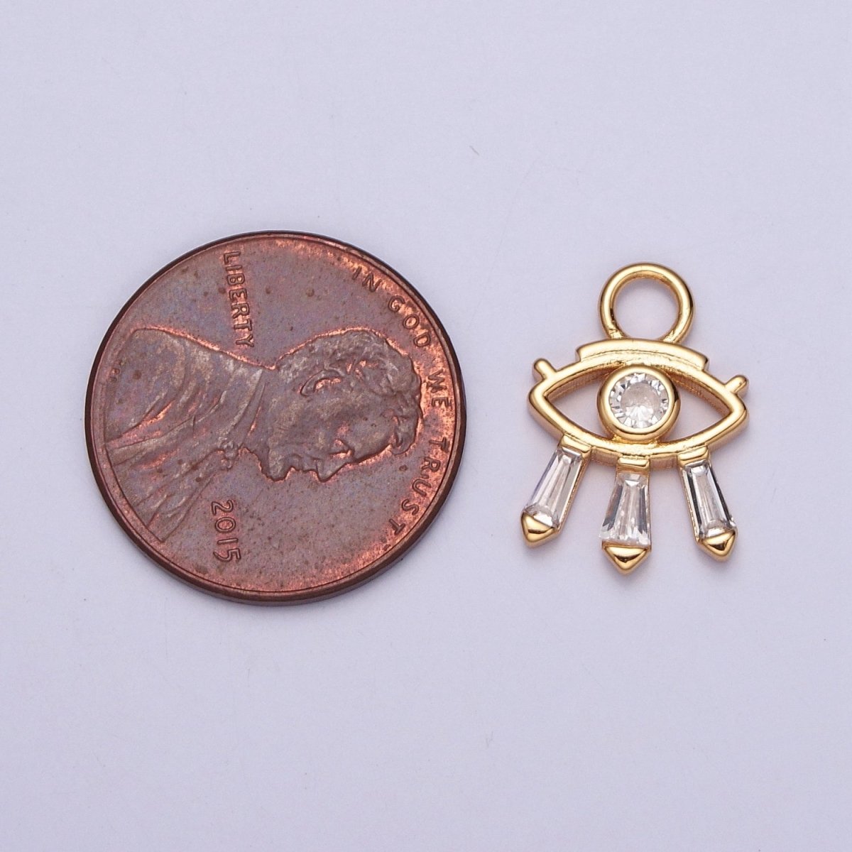 Mini Gold, Silver Evil Eye Charm with Triple Clear Baguette | X-129 AC-221