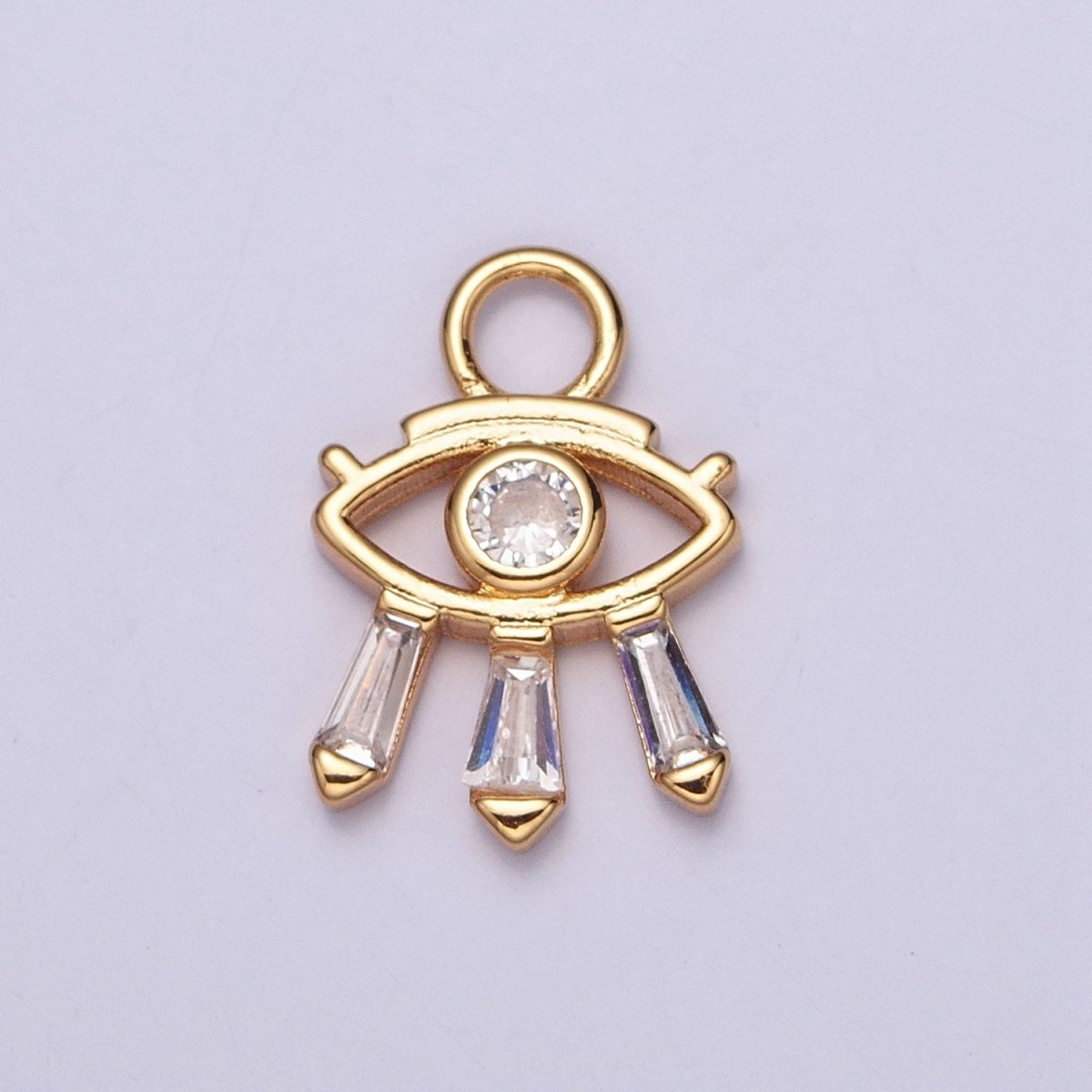 Mini Gold, Silver Evil Eye Charm with Triple Clear Baguette | X-129 AC-221