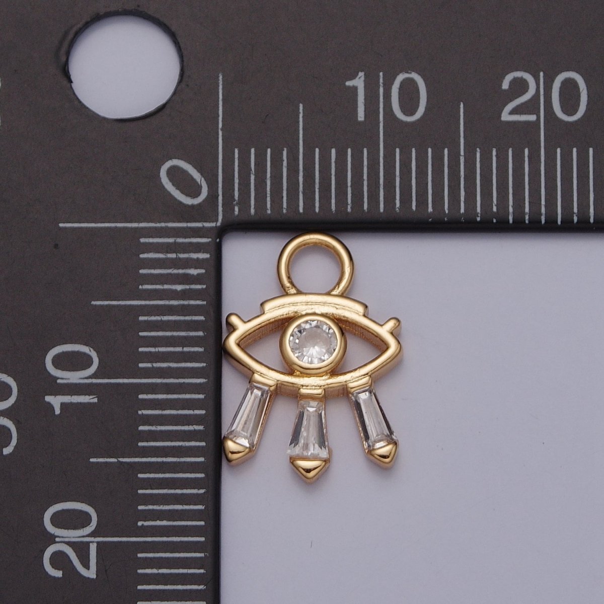 Mini Gold, Silver Evil Eye Charm with Triple Clear Baguette | X-129 AC-221