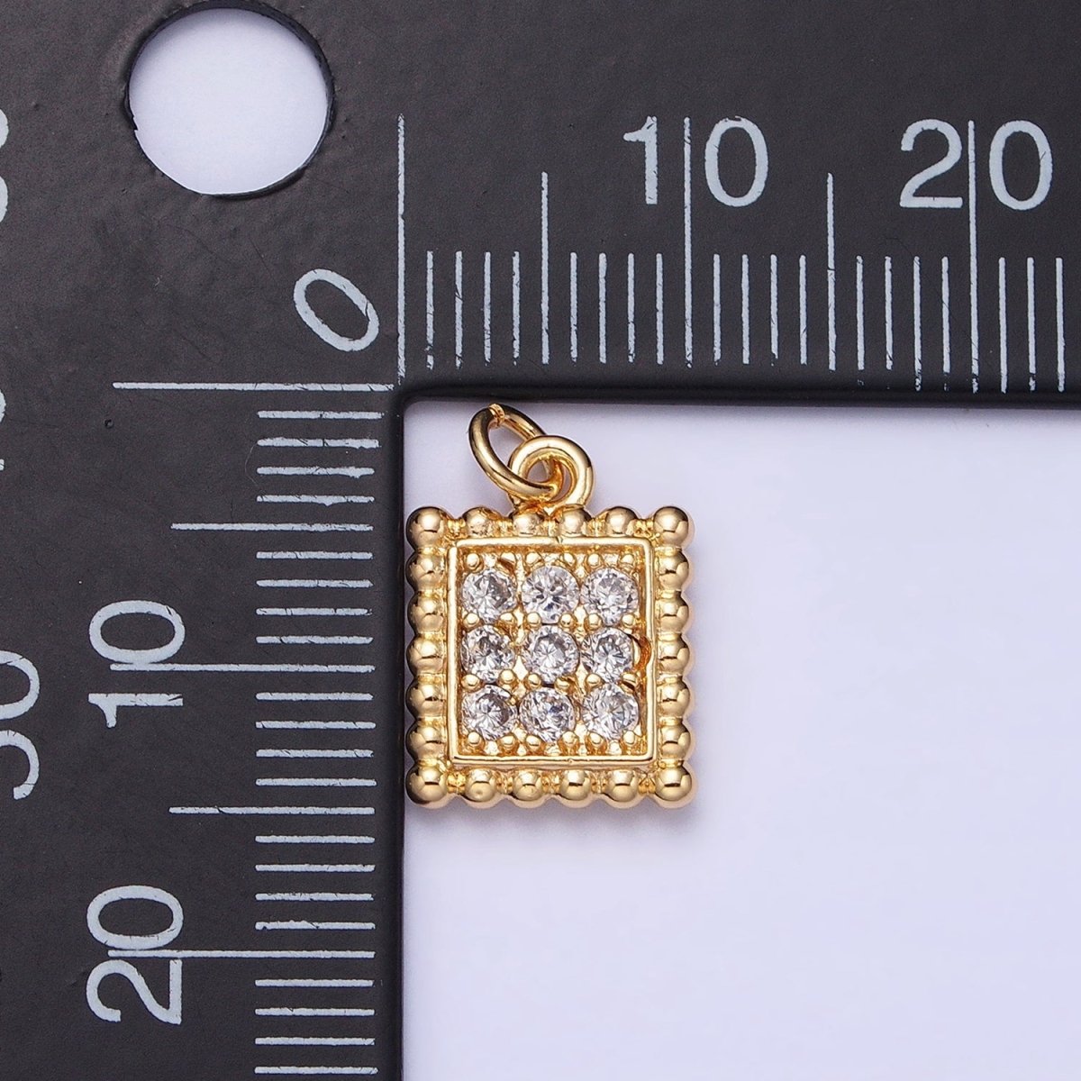 Mini Gold Square Charm Cubic Zirconia Silver Beaded Geometric Charm AC504 AC505