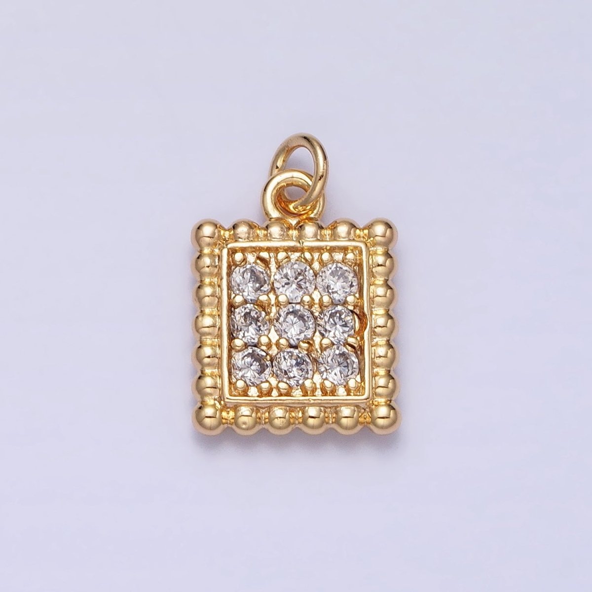 Mini Gold Square Charm Cubic Zirconia Silver Beaded Geometric Charm AC504 AC505