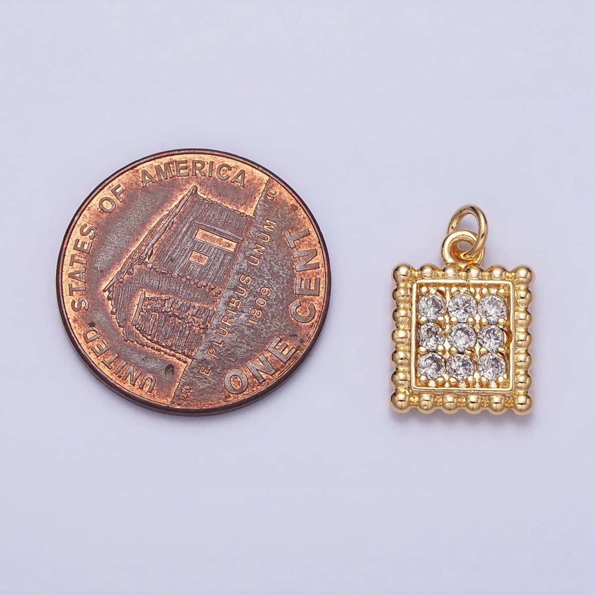 Mini Gold Square Charm Cubic Zirconia Silver Beaded Geometric Charm AC504 AC505