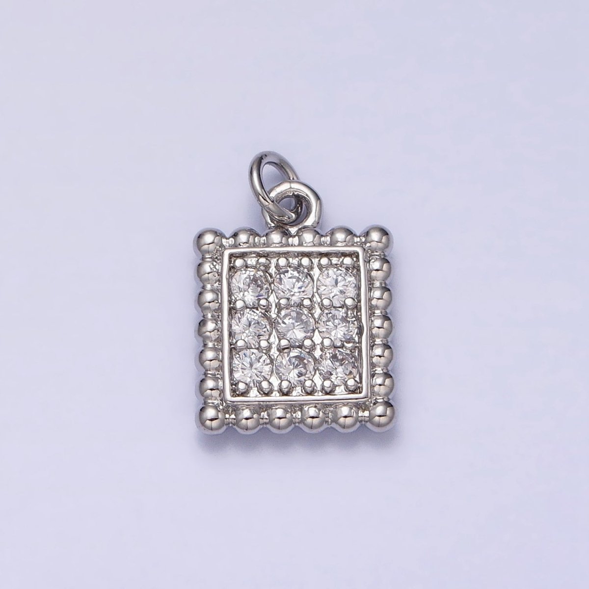 Mini Gold Square Charm Cubic Zirconia Silver Beaded Geometric Charm AC504 AC505