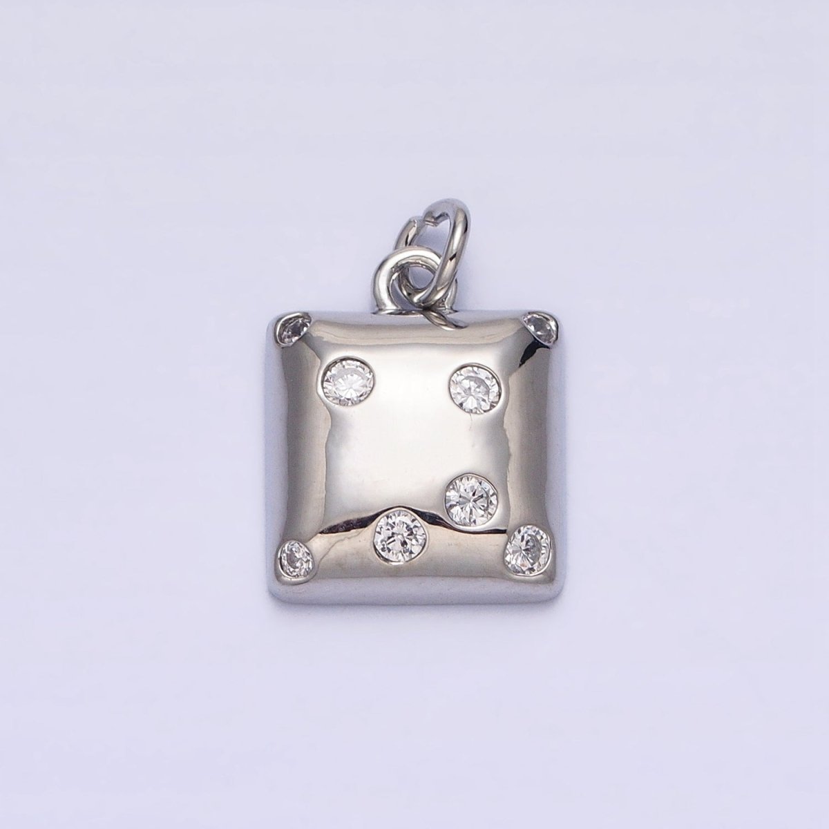 Mini Gold Square Charm with CZ Stone Dots Bubble Geometric Pendant AC471