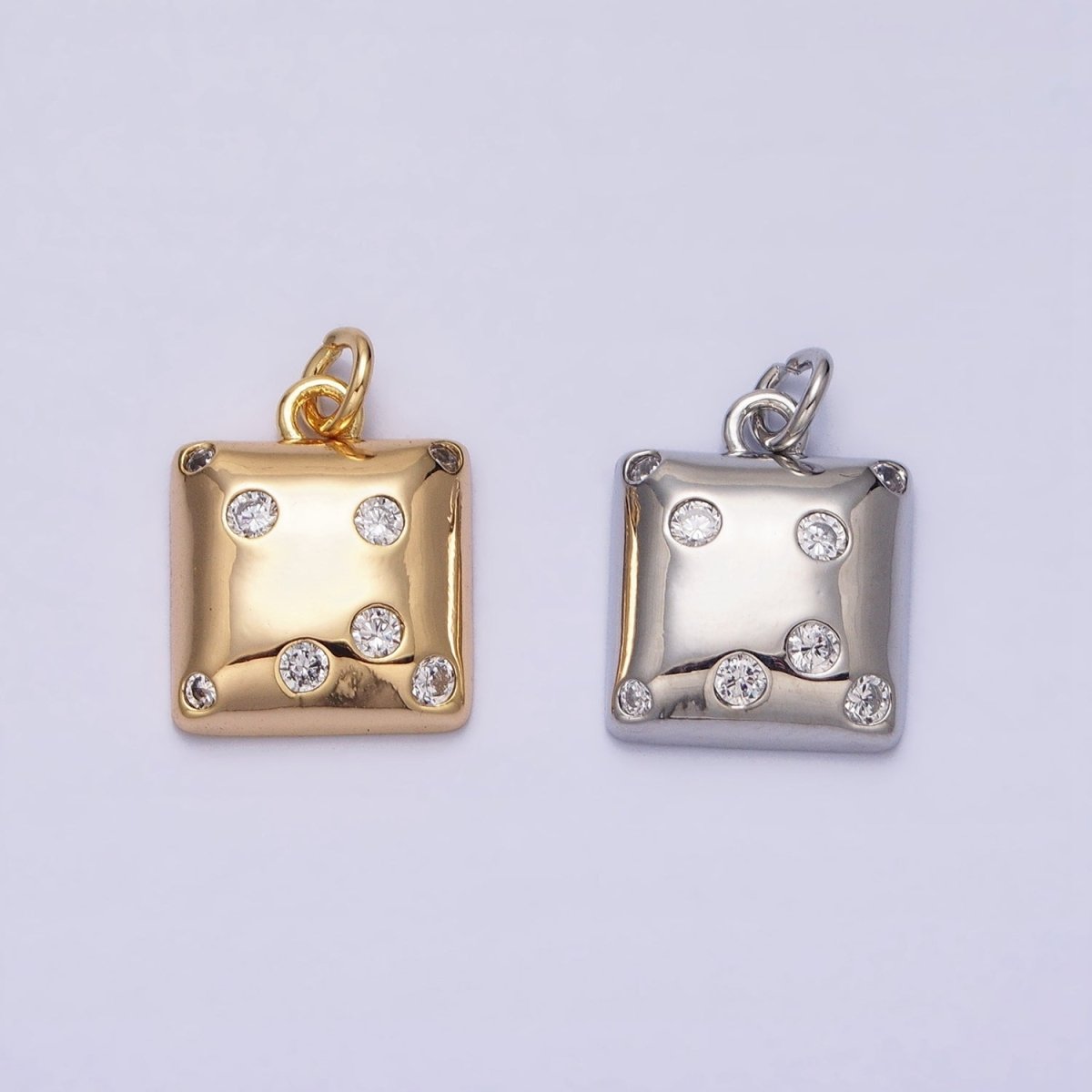 Mini Gold Square Charm with CZ Stone Dots Bubble Geometric Pendant AC471