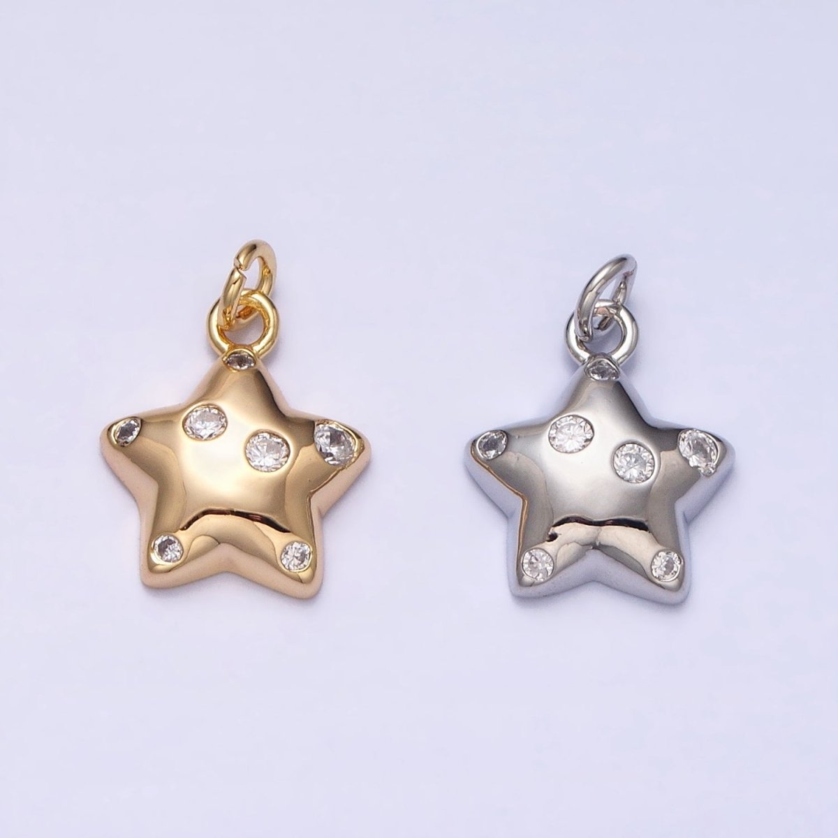 Mini Gold Star Charm with CZ Stone Dots Bubble Celestial Jewelry Pendant AC514 AC515