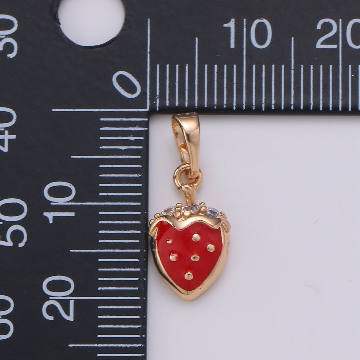Mini Gold Strawberry Charm Necklace Bracelet Earring Component 18k Gold filled Fruit Charm Enamel Red Strawberry J-111