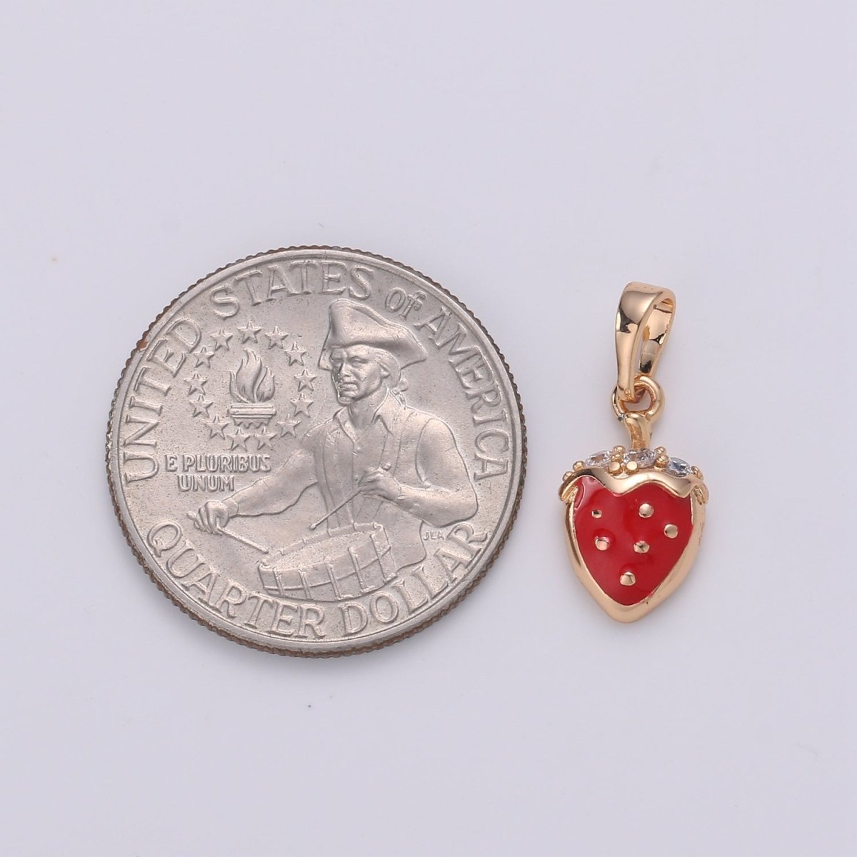 Mini Gold Strawberry Charm Necklace Bracelet Earring Component 18k Gold filled Fruit Charm Enamel Red Strawberry J-111