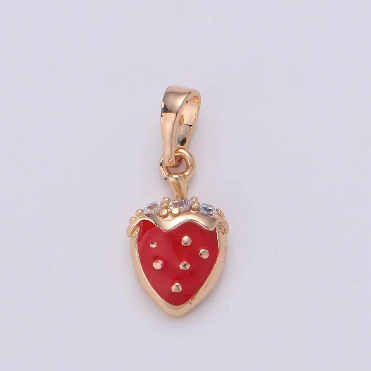 Mini Gold Strawberry Charm Necklace Bracelet Earring Component 18k Gold filled Fruit Charm Enamel Red Strawberry J-111