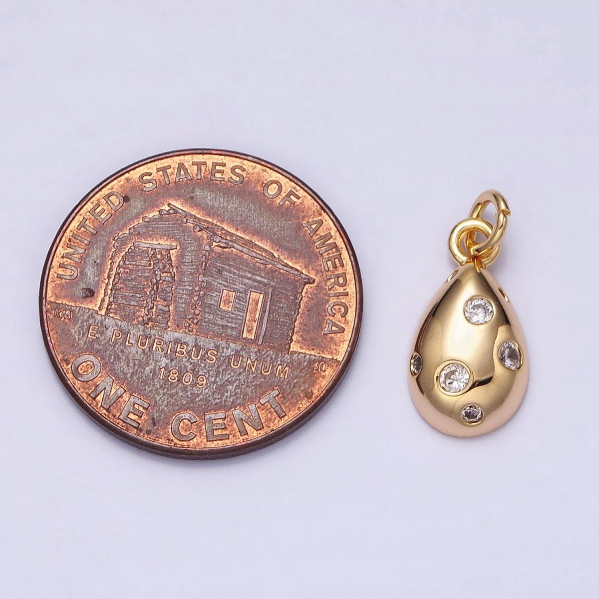 Mini Gold Tear Drop Charm with CZ Stone Dots Bubble Teardrop Pear Geometric Pendant AC490 AC491