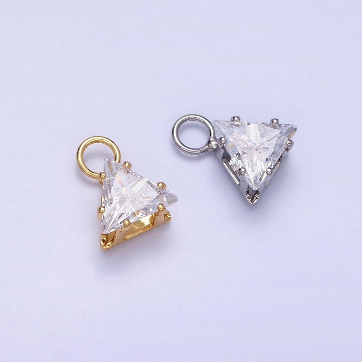 Mini Gold Triangle Cubic Zirconia Charm, Tiny Clear CZ Charm add on Charm for Bracelet Earring Necklace Supply AC-420 AC-421