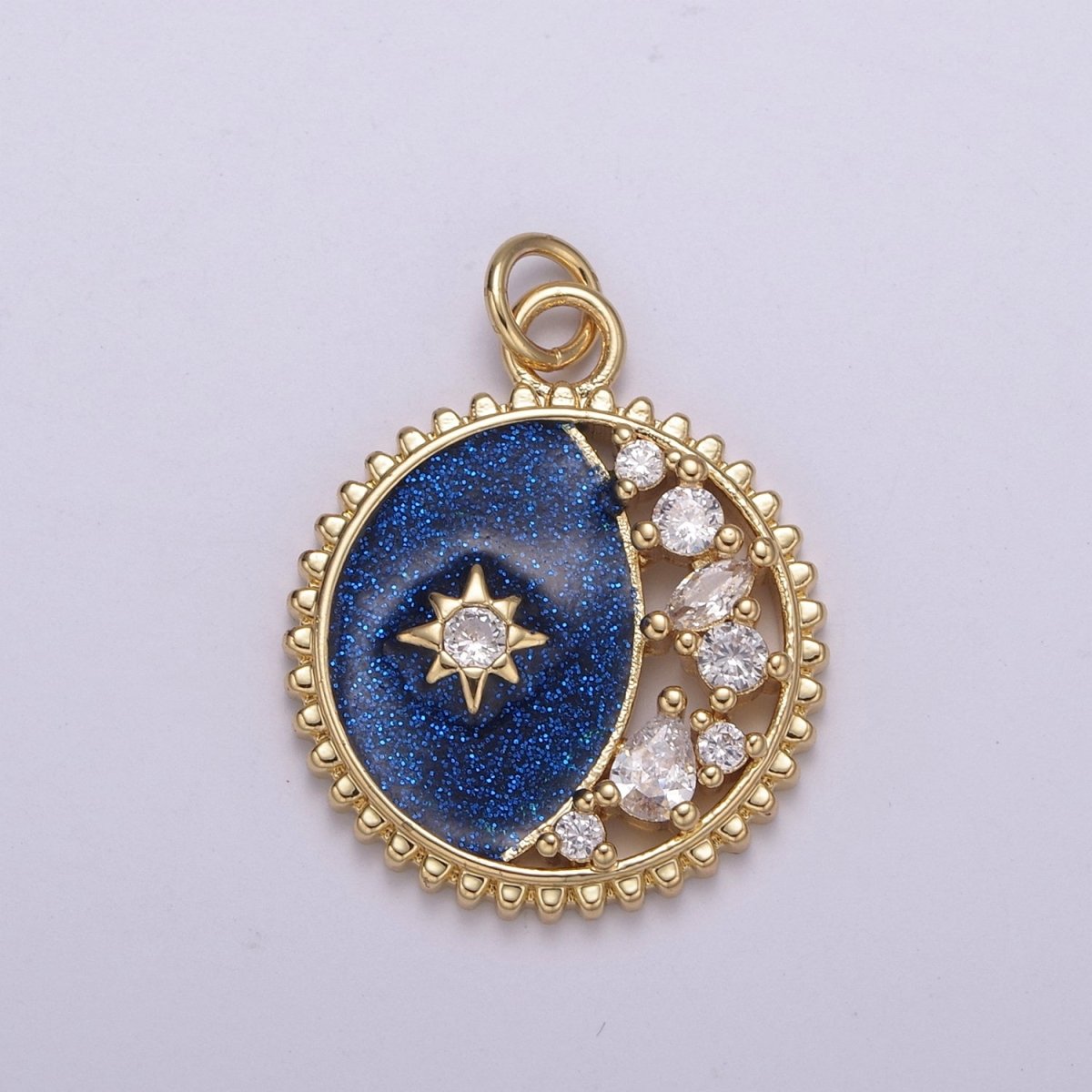Mini Green Blue Celestial Charm Glitter Star Charm with Micro Pave Coin Cz Moon Charms Jewelry Supplies N-211 N-212