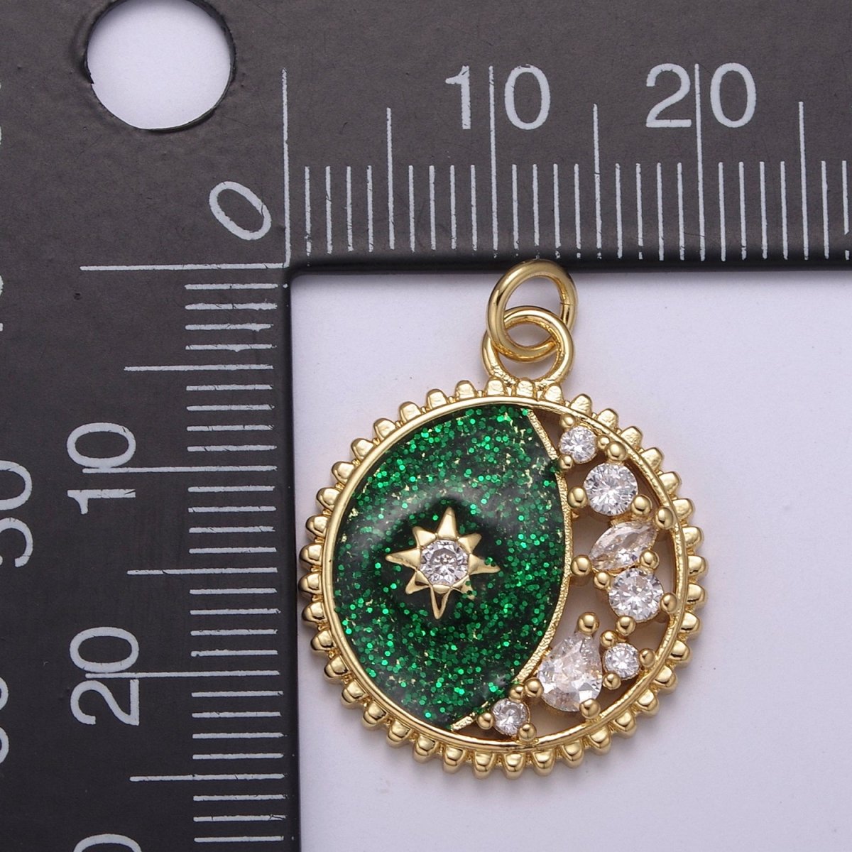 Mini Green Blue Celestial Charm Glitter Star Charm with Micro Pave Coin Cz Moon Charms Jewelry Supplies N-211 N-212