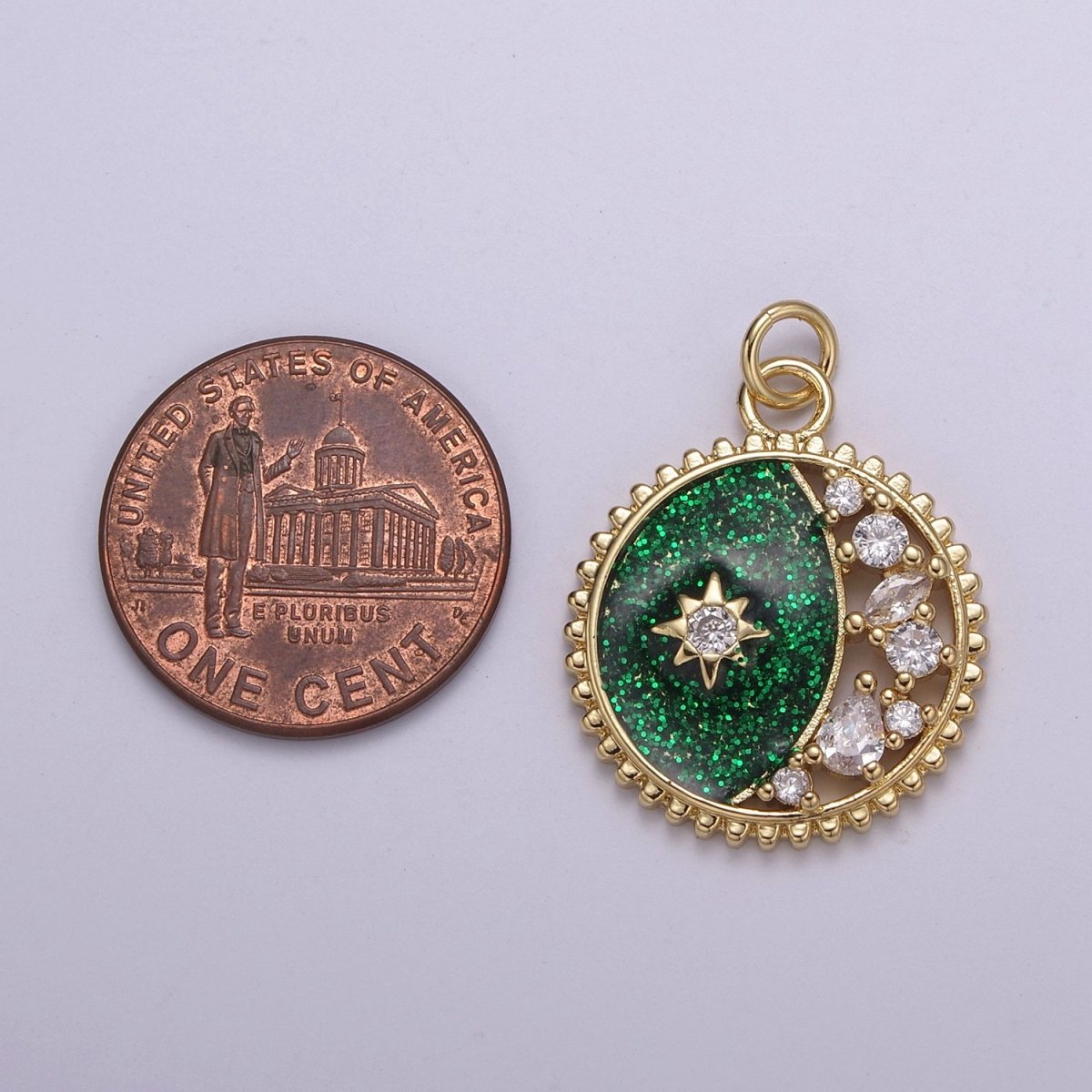 Mini Green Blue Celestial Charm Glitter Star Charm with Micro Pave Coin Cz Moon Charms Jewelry Supplies N-211 N-212