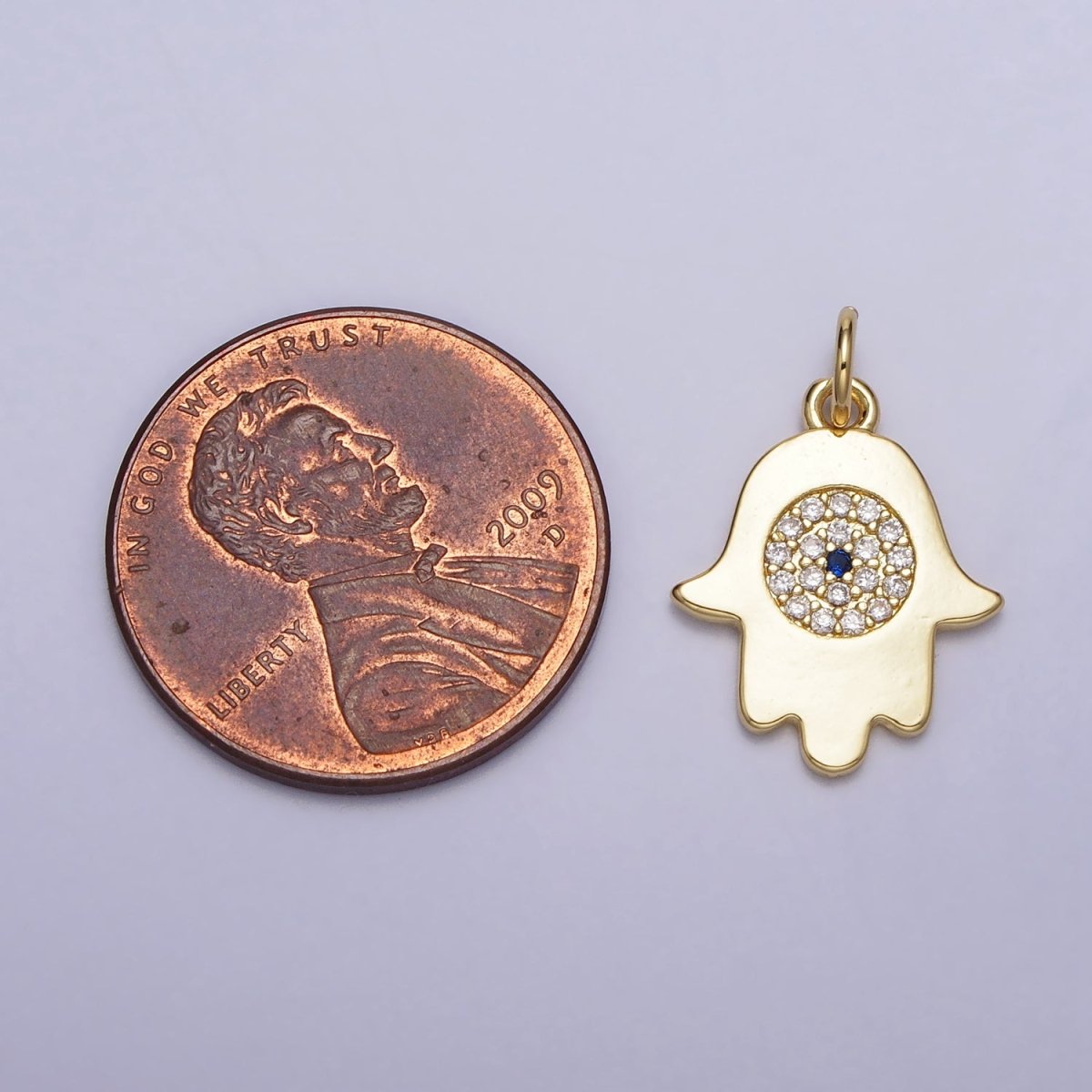 Mini Hamsa Hand Clear Micro Paved CZ Add-On Gold Charm | AC217 - DLUXCA