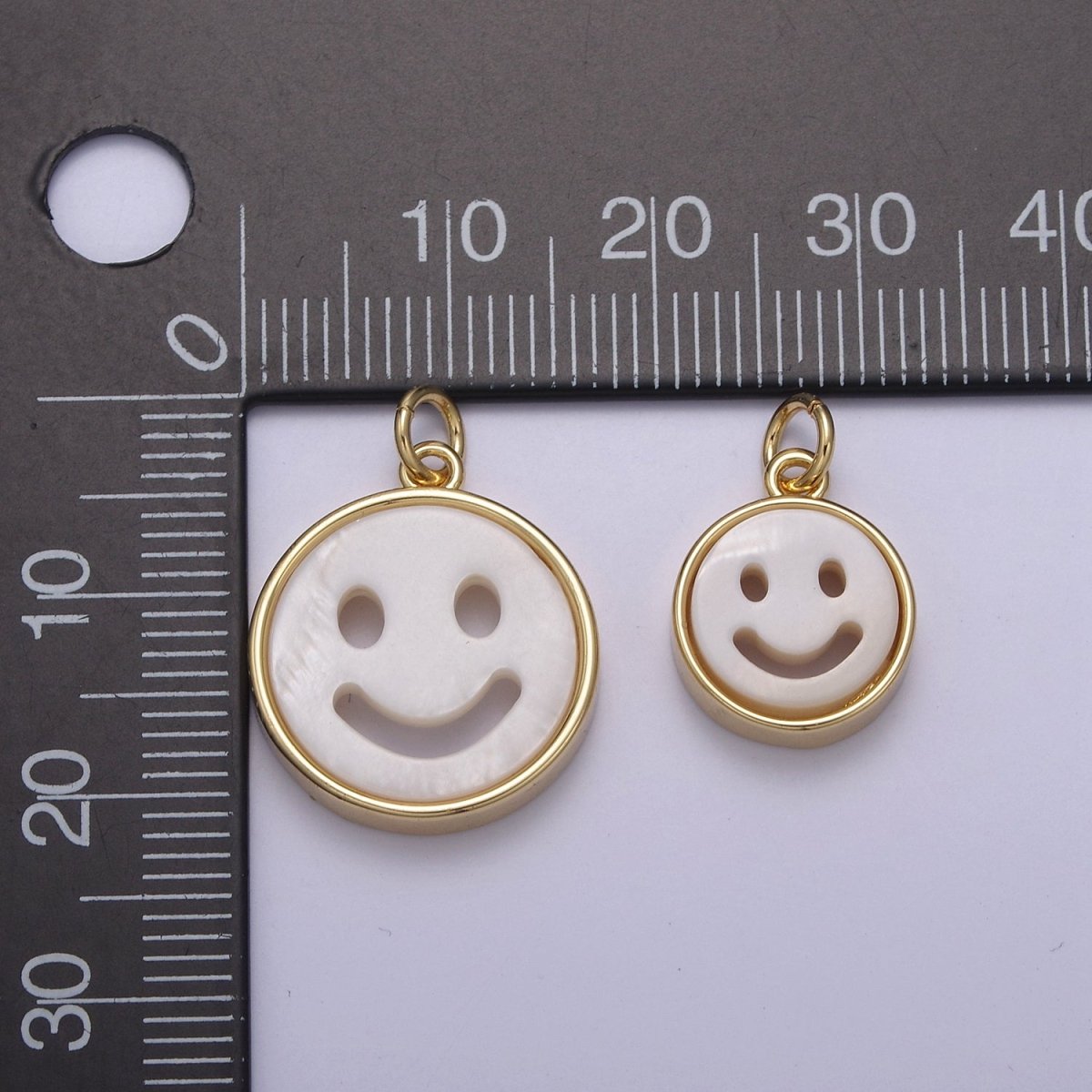 Mini Happy Face Cham White Shell Pearl Smiley Face Charm in 14k Gold Filled N-802 N-803