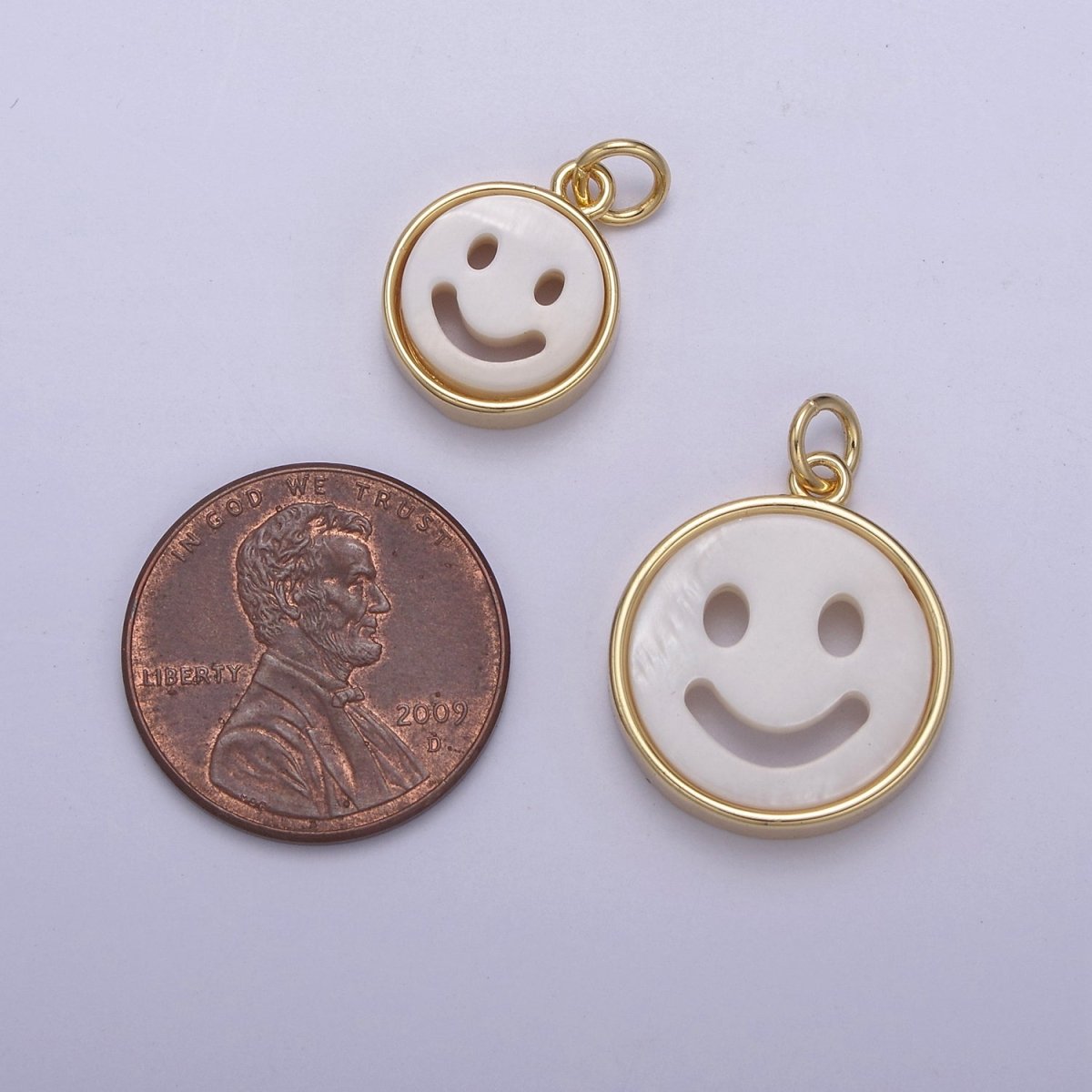 Mini Happy Face Cham White Shell Pearl Smiley Face Charm in 14k Gold Filled N-802 N-803