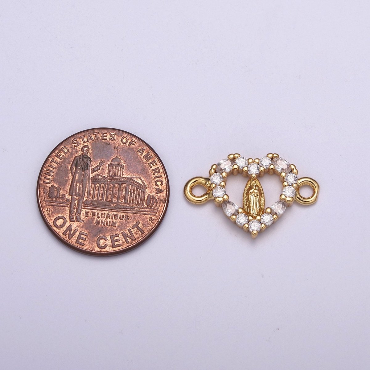 Mini Heart Cz Gold Lady Guadalupe Charm Link Connector for Bracelet Necklace Supply Component F-068