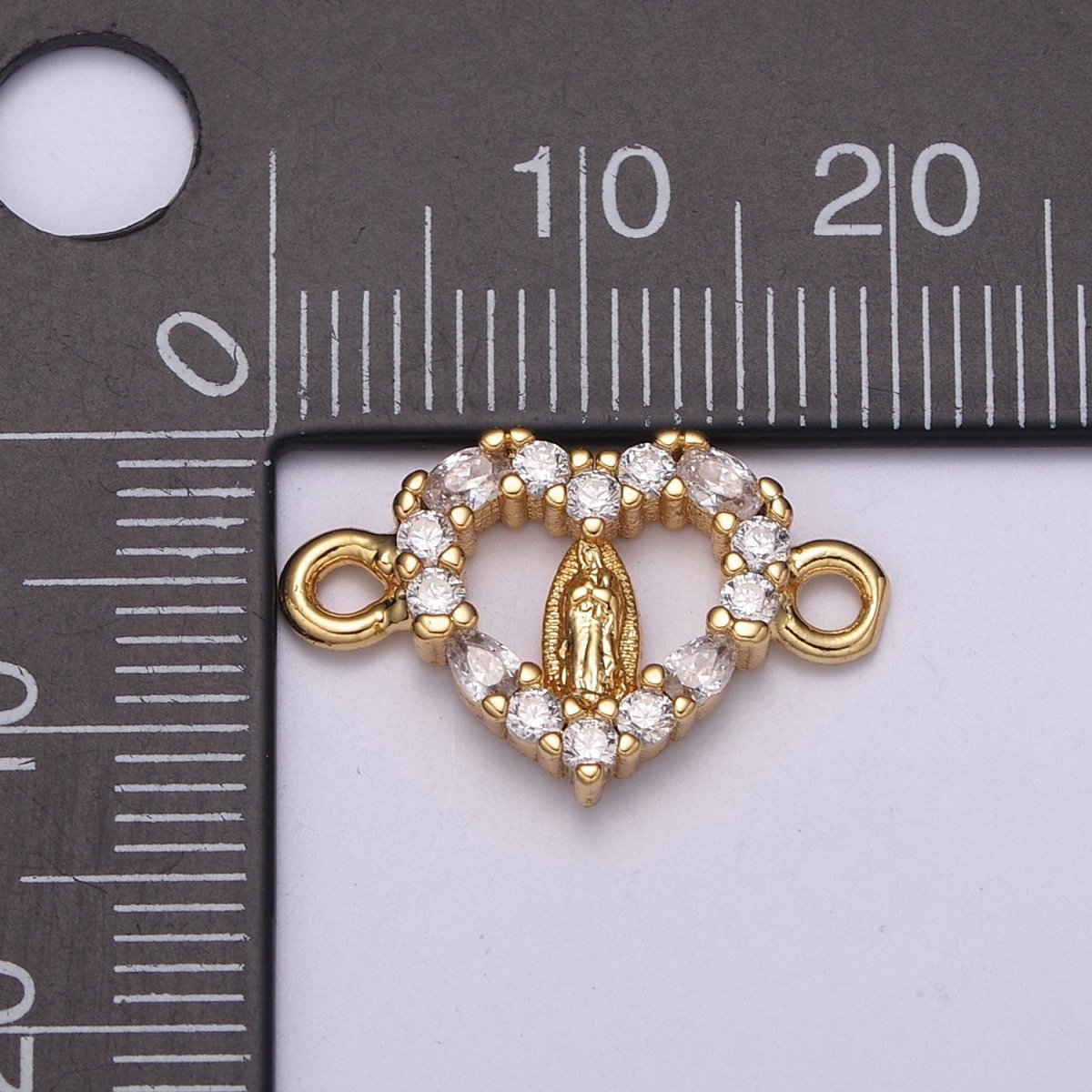 Mini Heart Cz Gold Lady Guadalupe Charm Link Connector for Bracelet Necklace Supply Component F-068