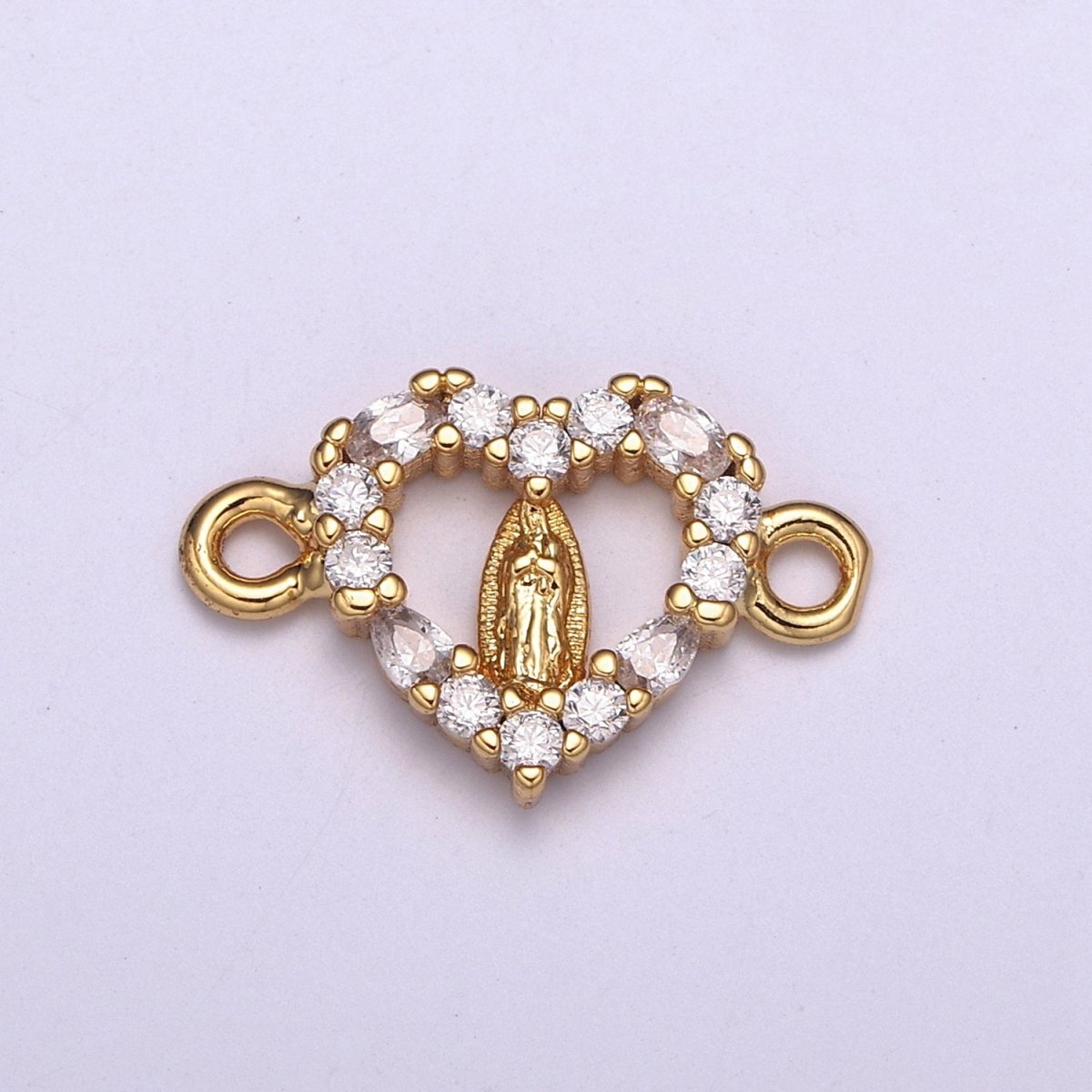 Mini Heart Cz Gold Lady Guadalupe Charm Link Connector for Bracelet Necklace Supply Component F-068