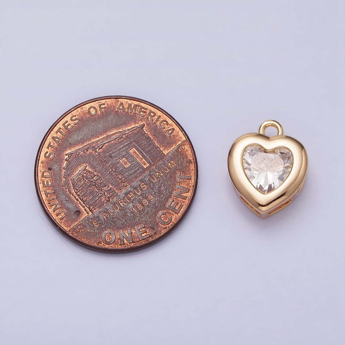 Mini Heart CZ Pendant, Bezel Setting Heart Charm, 14K Gold Plated AC473 AC474