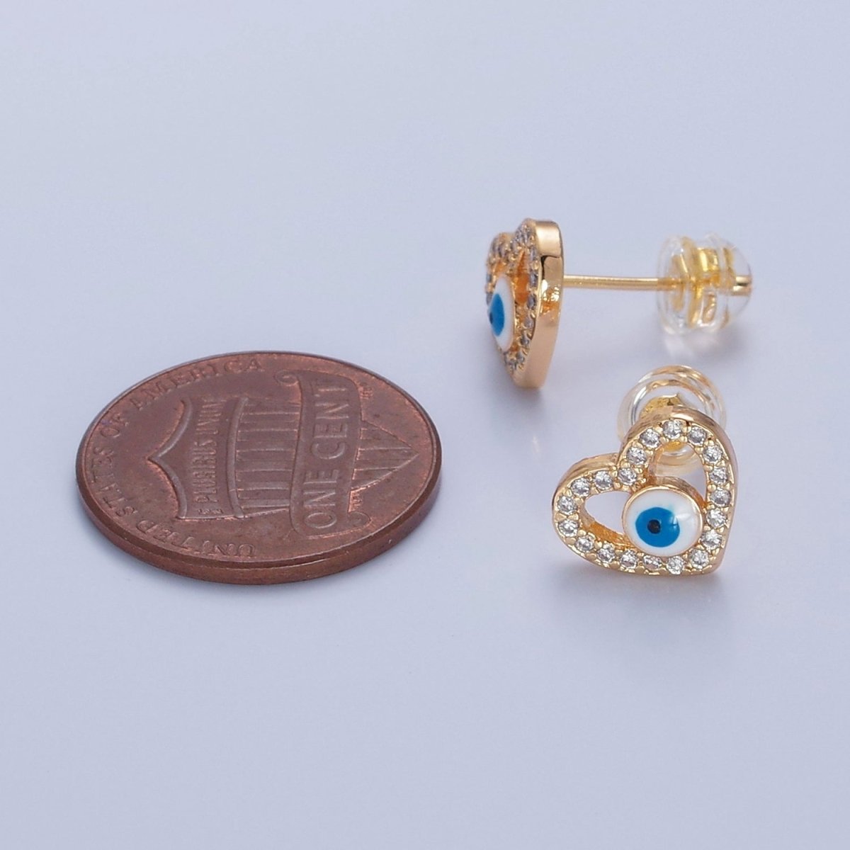 Mini Heart Stud Evil Eye Earring T-477