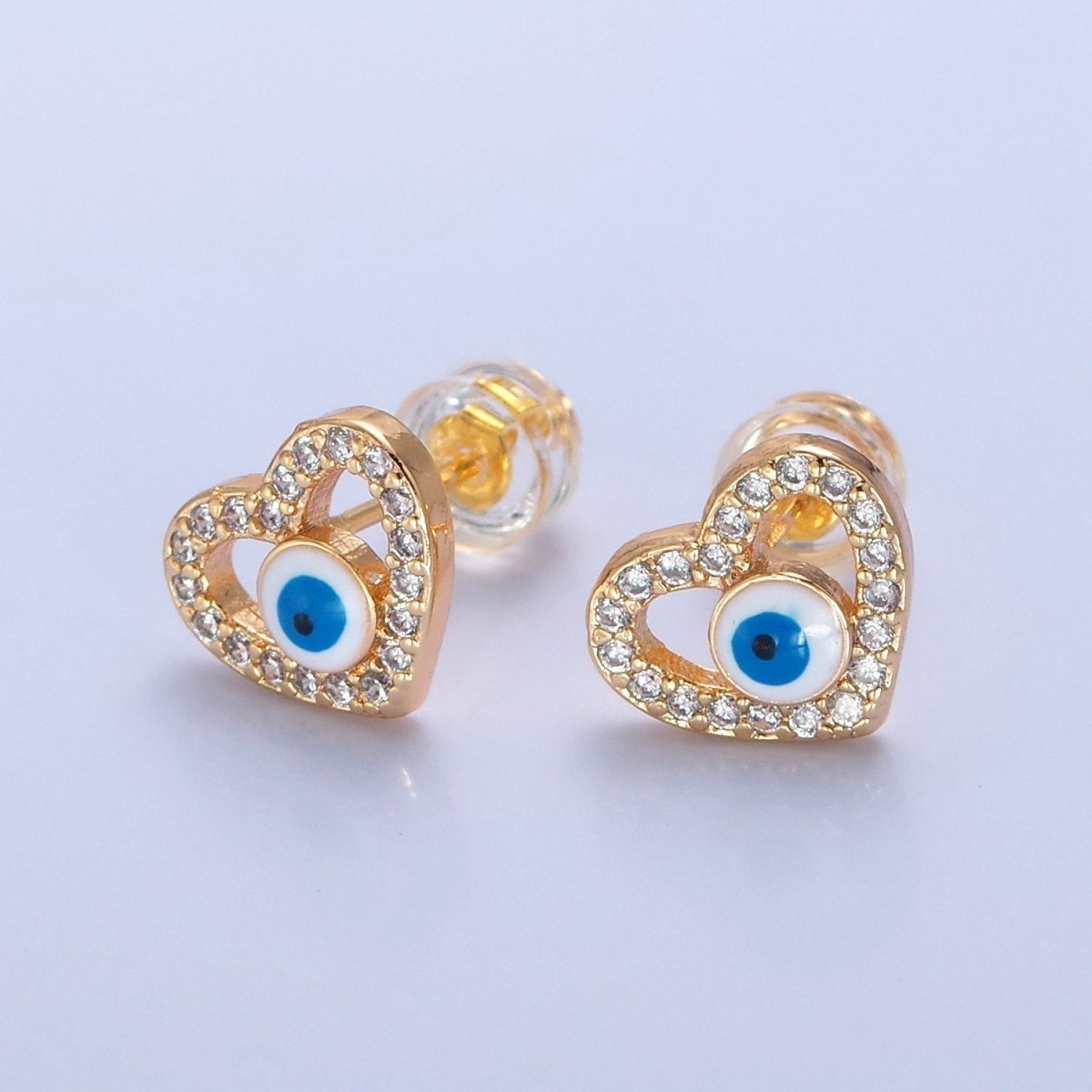 Mini Heart Stud Evil Eye Earring T-477