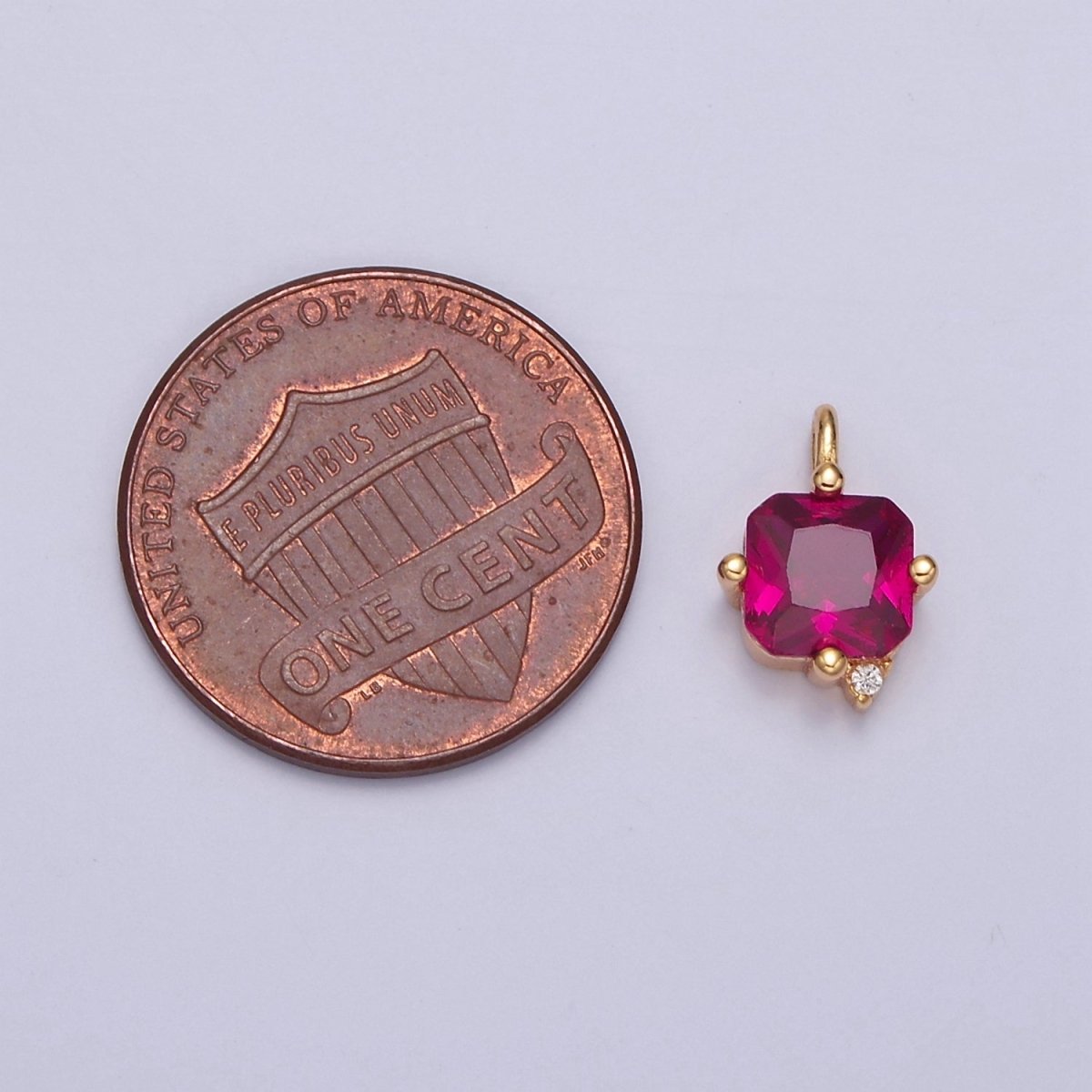 Mini Hot Pink Charm CZ Jewel necklace Square pendant, Gold jewelry J-600 - DLUXCA