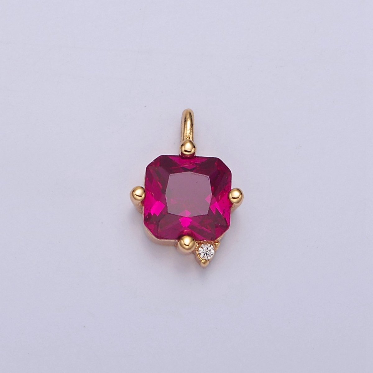 Mini Hot Pink Charm CZ Jewel necklace Square pendant, Gold jewelry J-600 - DLUXCA