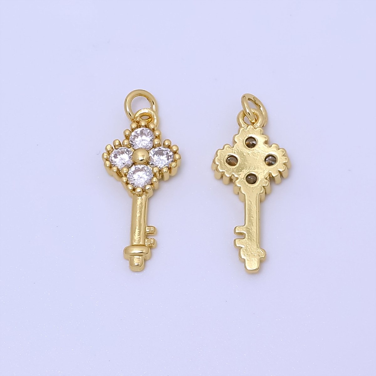 Mini Key Clear CZ Quatrefoil Clover Add - On Gold Charm | AC246 - DLUXCA