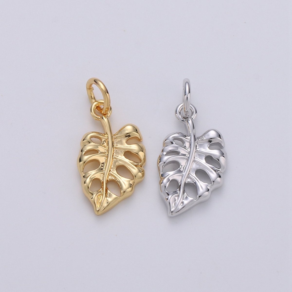 Mini Leaf Charm Small Dainty Monstera Charm 14K gold filled Lead Free, Nickel free for Bracelet necklace earrings Component Silver Leaf, D-465
