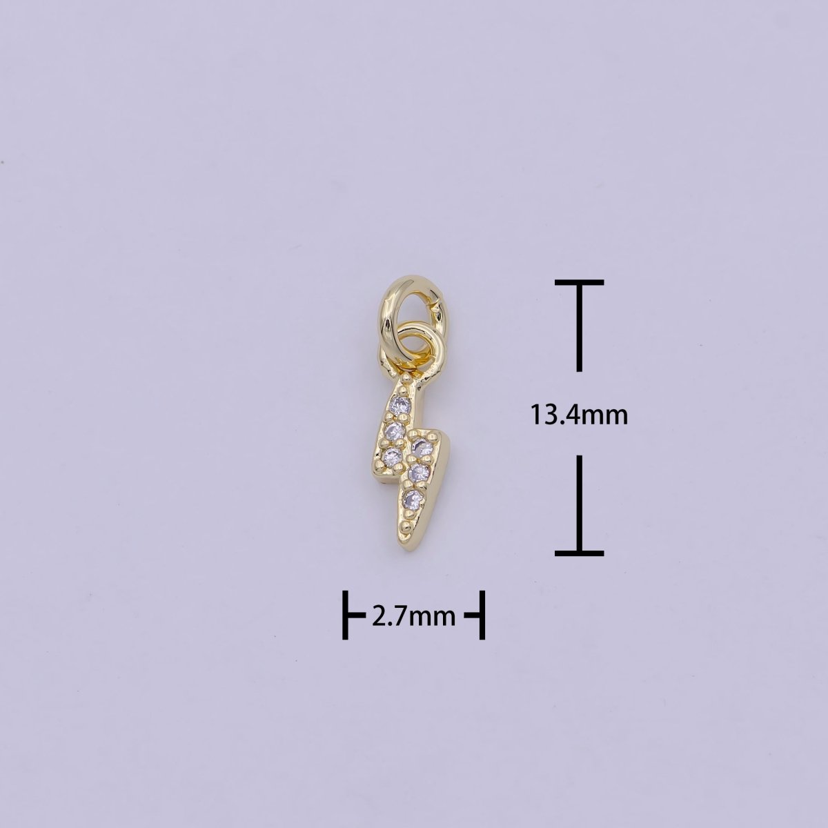 Mini Lightning Bolt Pave Clear CZ Charm Cubic Zirconia Celestial Charm Pendant Gold Filled N-459 - DLUXCA