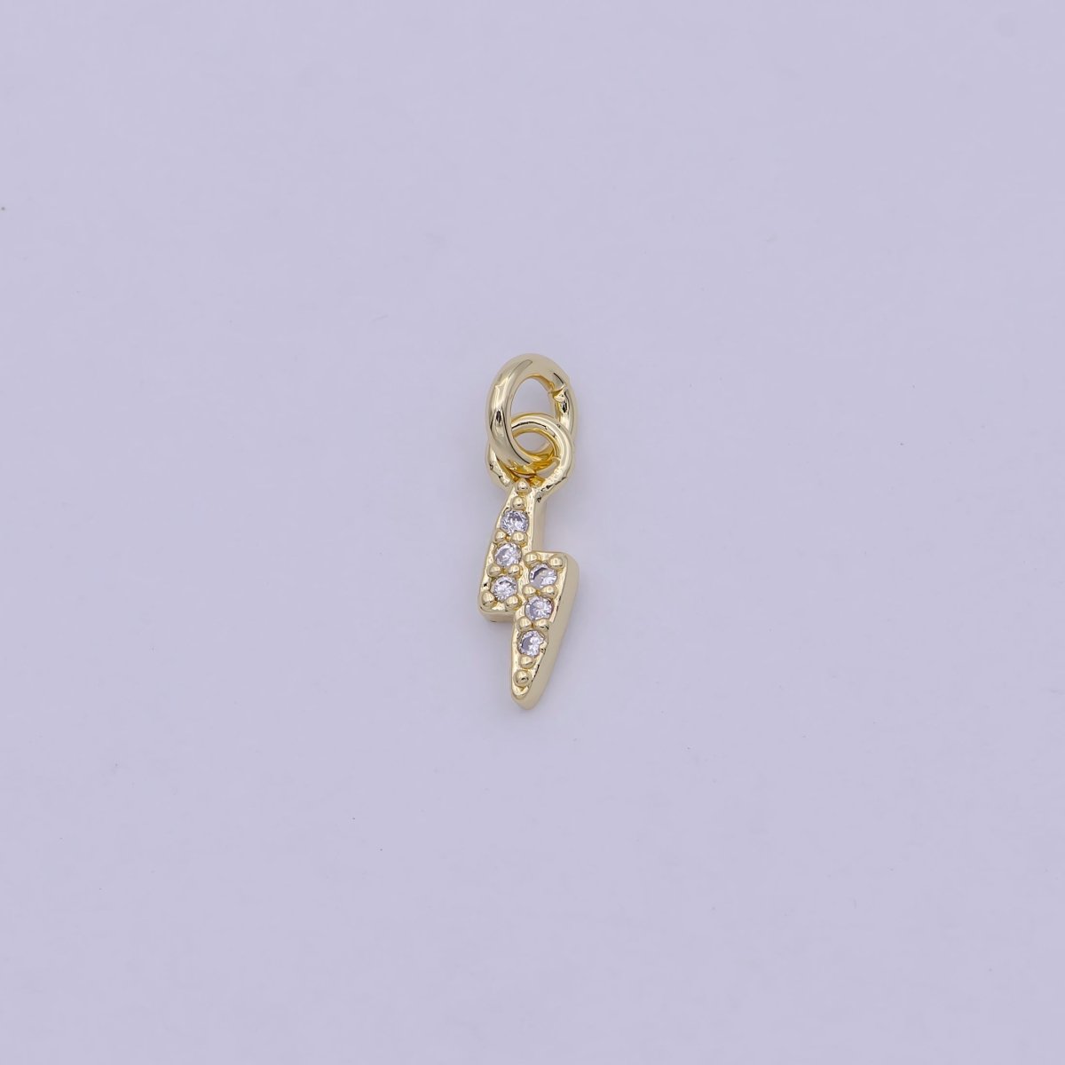 Mini Lightning Bolt Pave Clear CZ Charm Cubic Zirconia Celestial Charm Pendant Gold Filled N-459 - DLUXCA