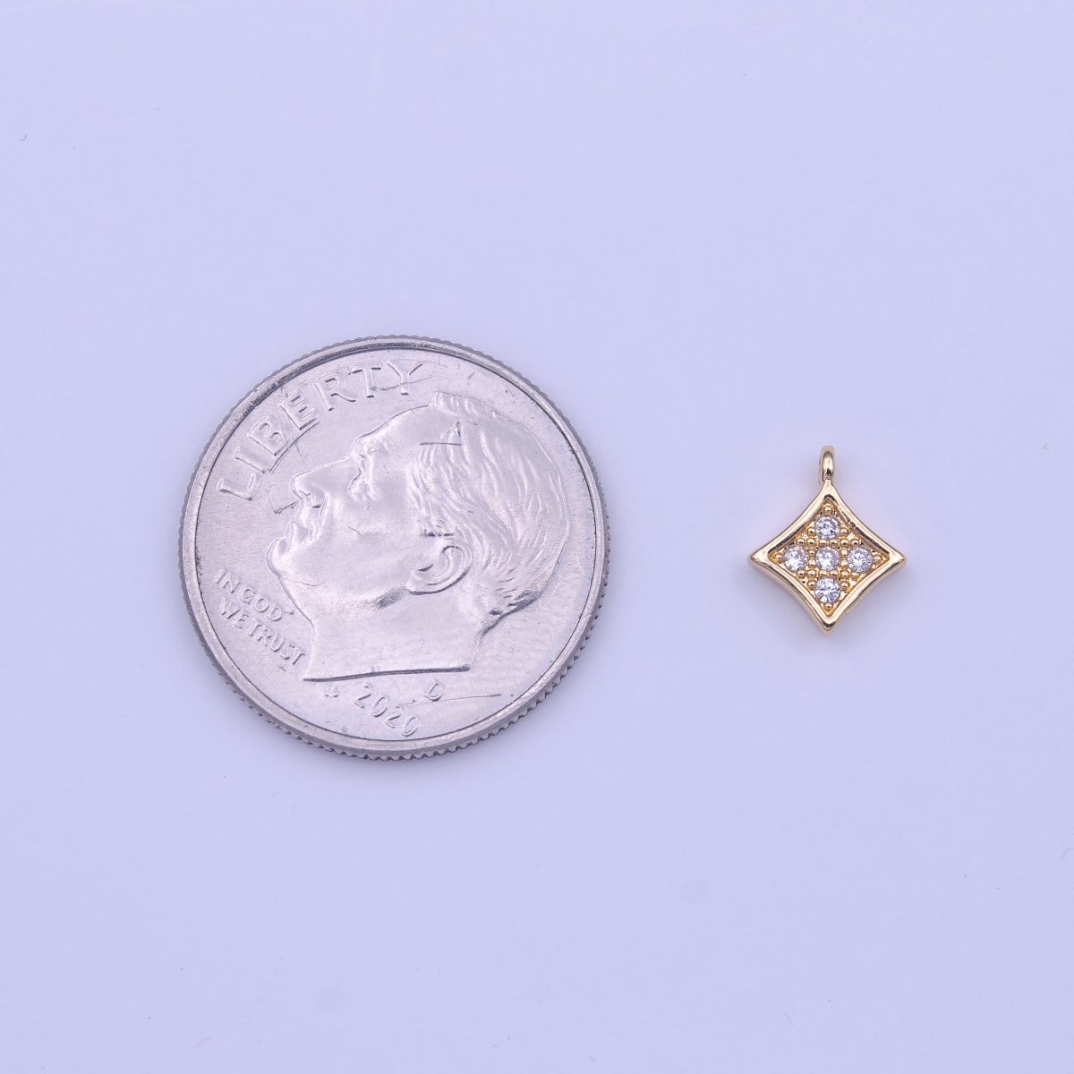 Mini Micro Paved Clear CZ Rhombus Geometric Gold Charm | C582