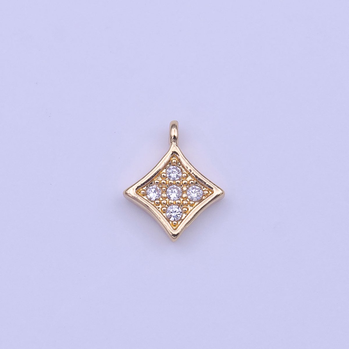 Mini Micro Paved Clear CZ Rhombus Geometric Gold Charm | C582