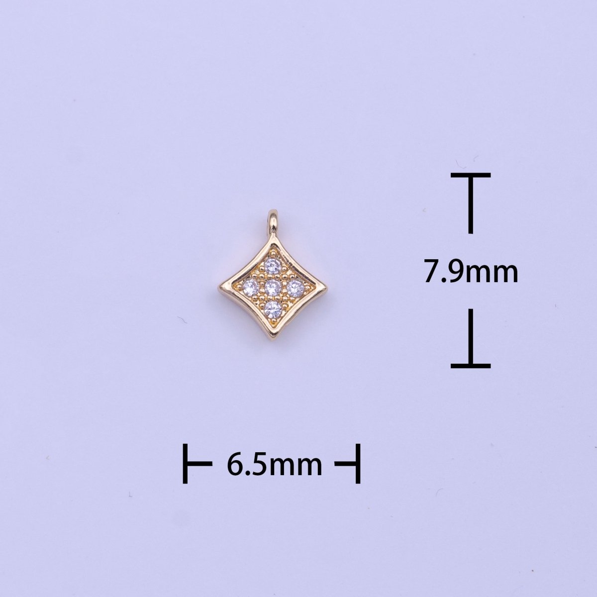Mini Micro Paved Clear CZ Rhombus Geometric Gold Charm | C582