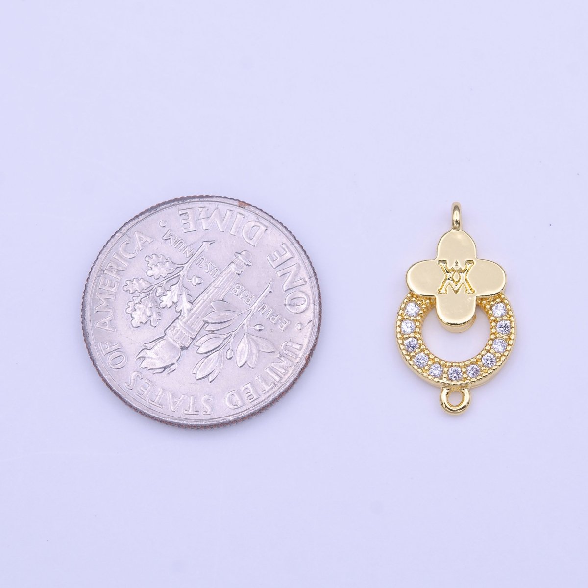 Mini Micro Paved CZ Round Quatrefoil Gold Link Connector | Y-650 - DLUXCA