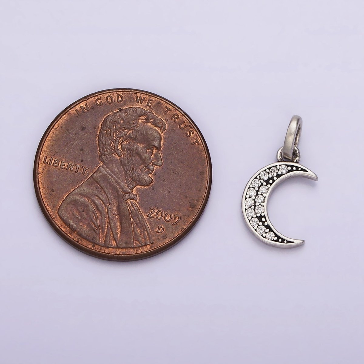 Mini Moon Charm Small CZ Crescent Moon Celestial Pendant Sterling Silver S925 | SL-314 - DLUXCA