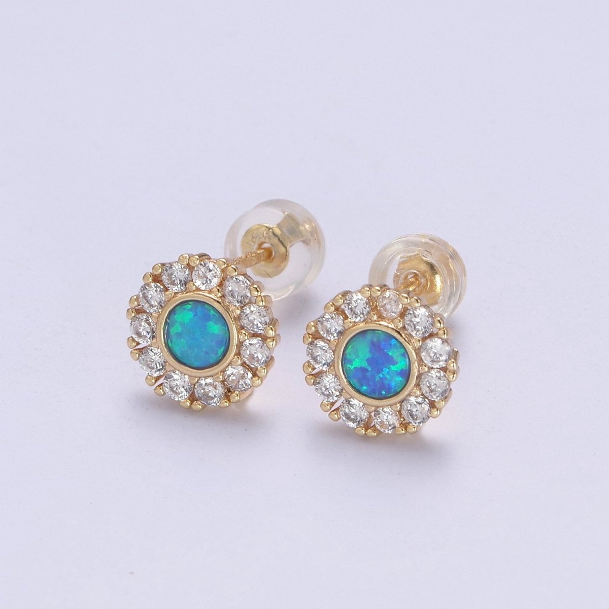 Mini Opal Floral Stud Earring Cartilage Earring, Gold Flower stud, dainty gold Minimalist Jewelry Pushback stud L-613