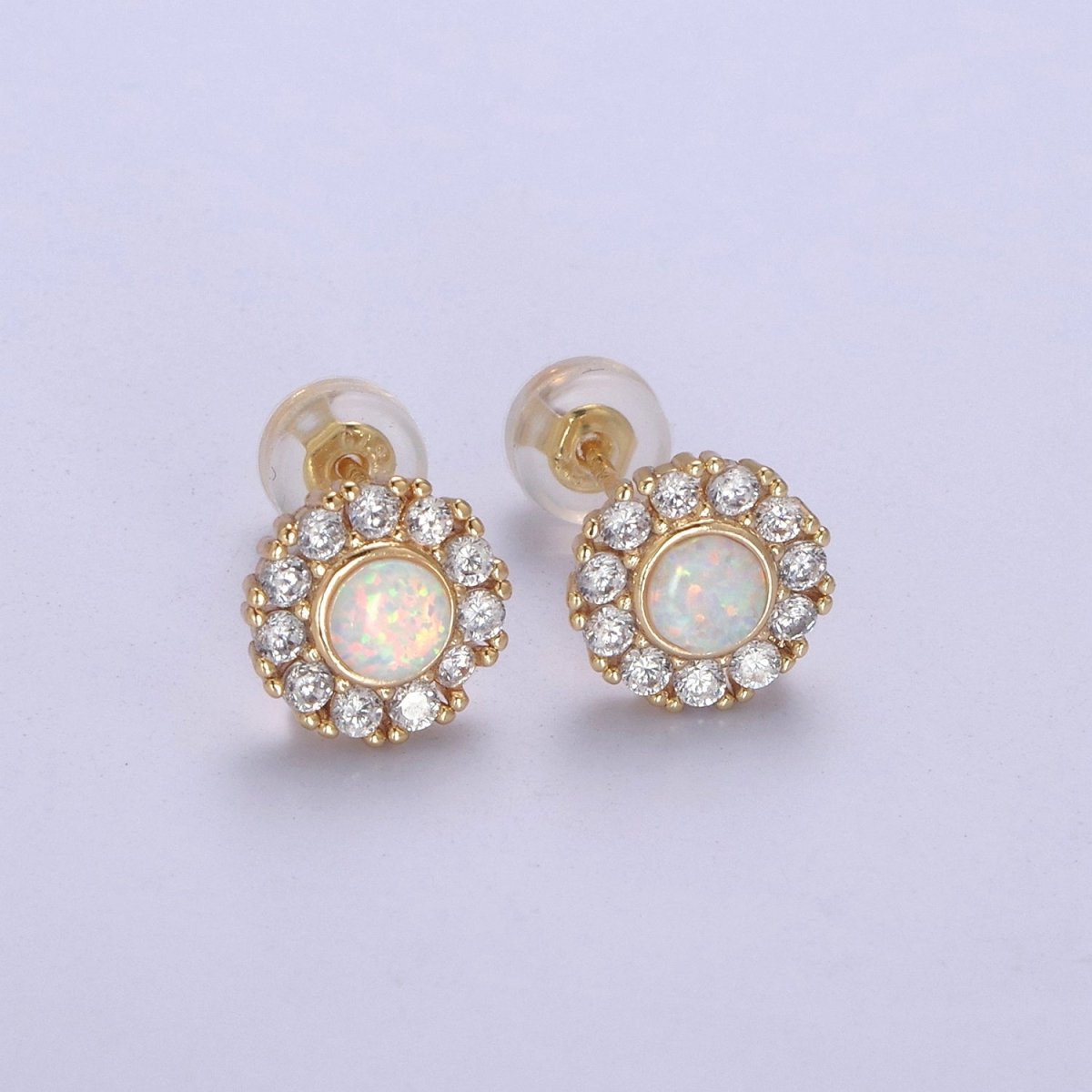 Mini Opal Floral Stud Earring Cartilage Earring, Gold Flower stud, dainty gold Minimalist Jewelry Pushback stud L-613