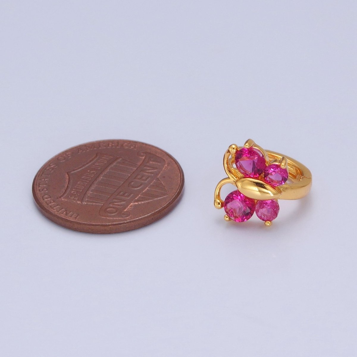 Mini Pink Butterfly Earring Gold Huggie Earring 24k Gold Filled T-453 - DLUXCA