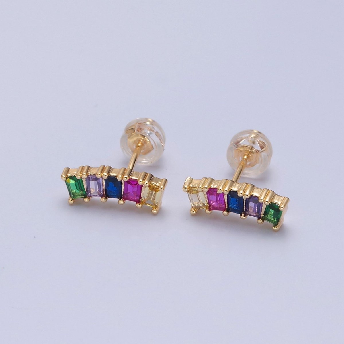 Mini Rainbow Baguette Cz Stud Earring T-390 - DLUXCA